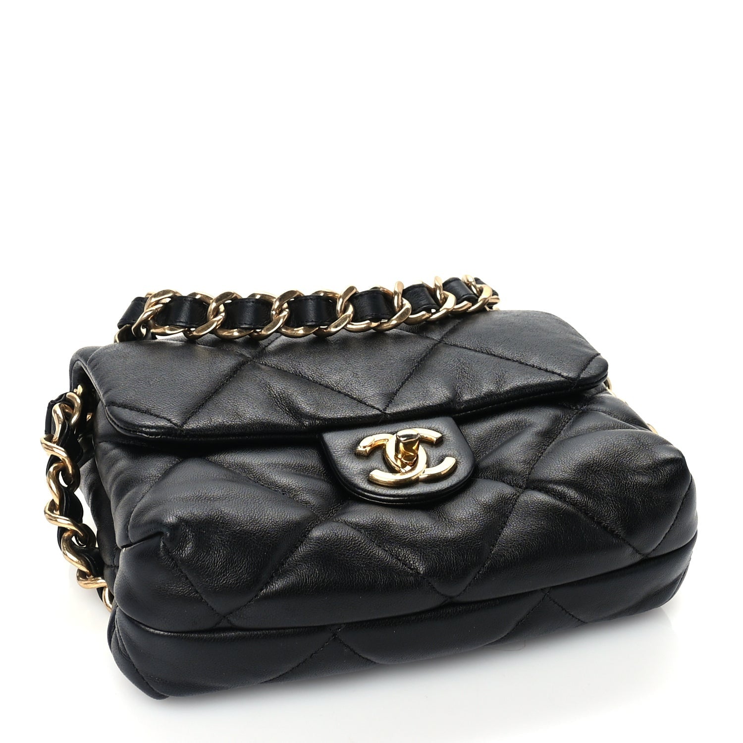 Lambskin Quilted Small Chain Top Handle Flap Black — view 3