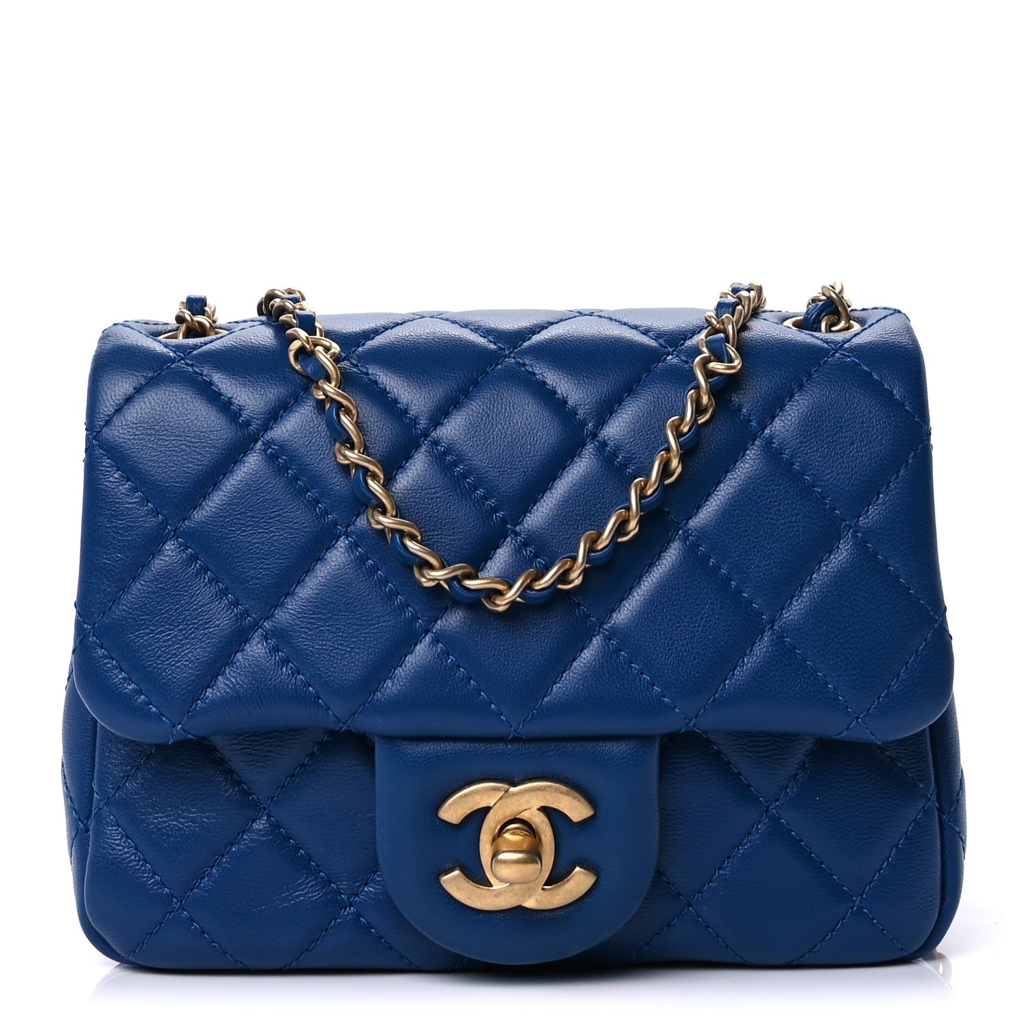 Lambskin Quilted Mini Pearl Crush Flap Blue — view 2