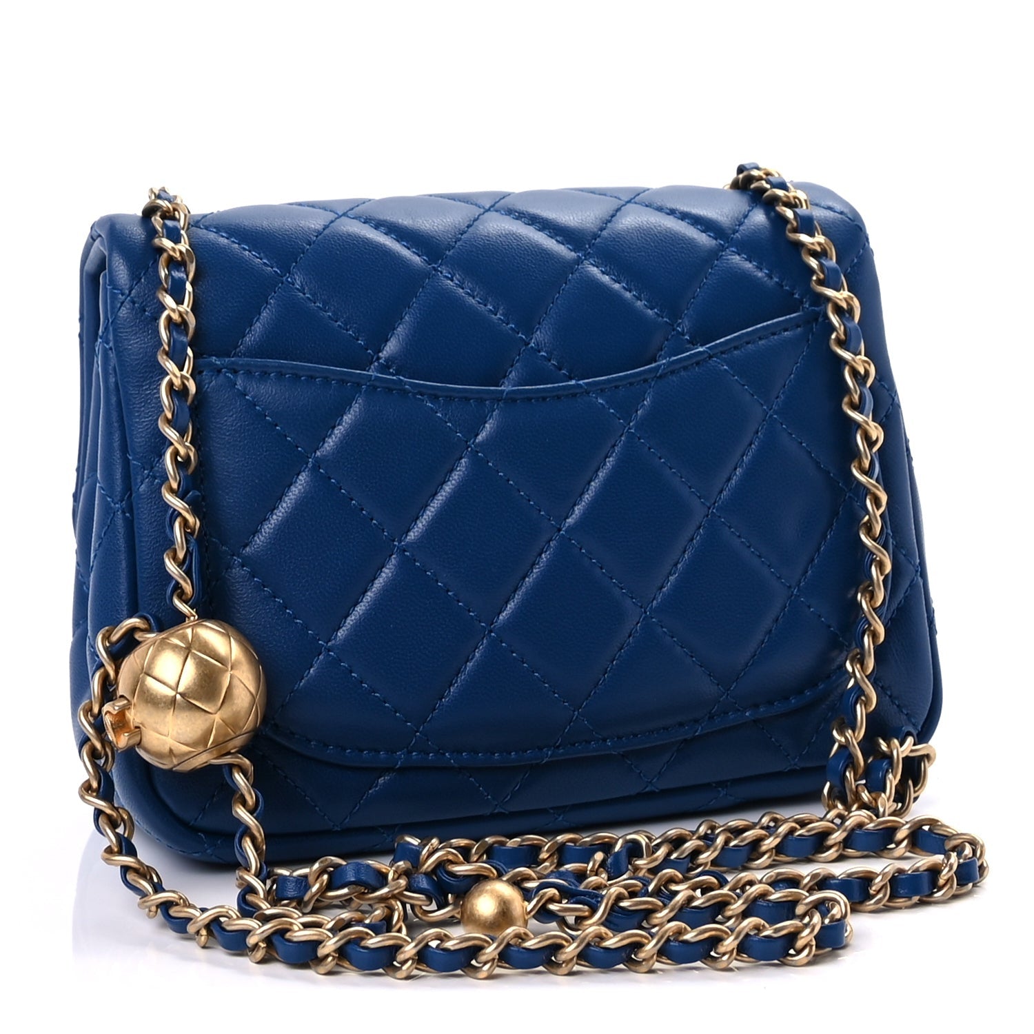Lambskin Quilted Mini Pearl Crush Flap Blue — view 3