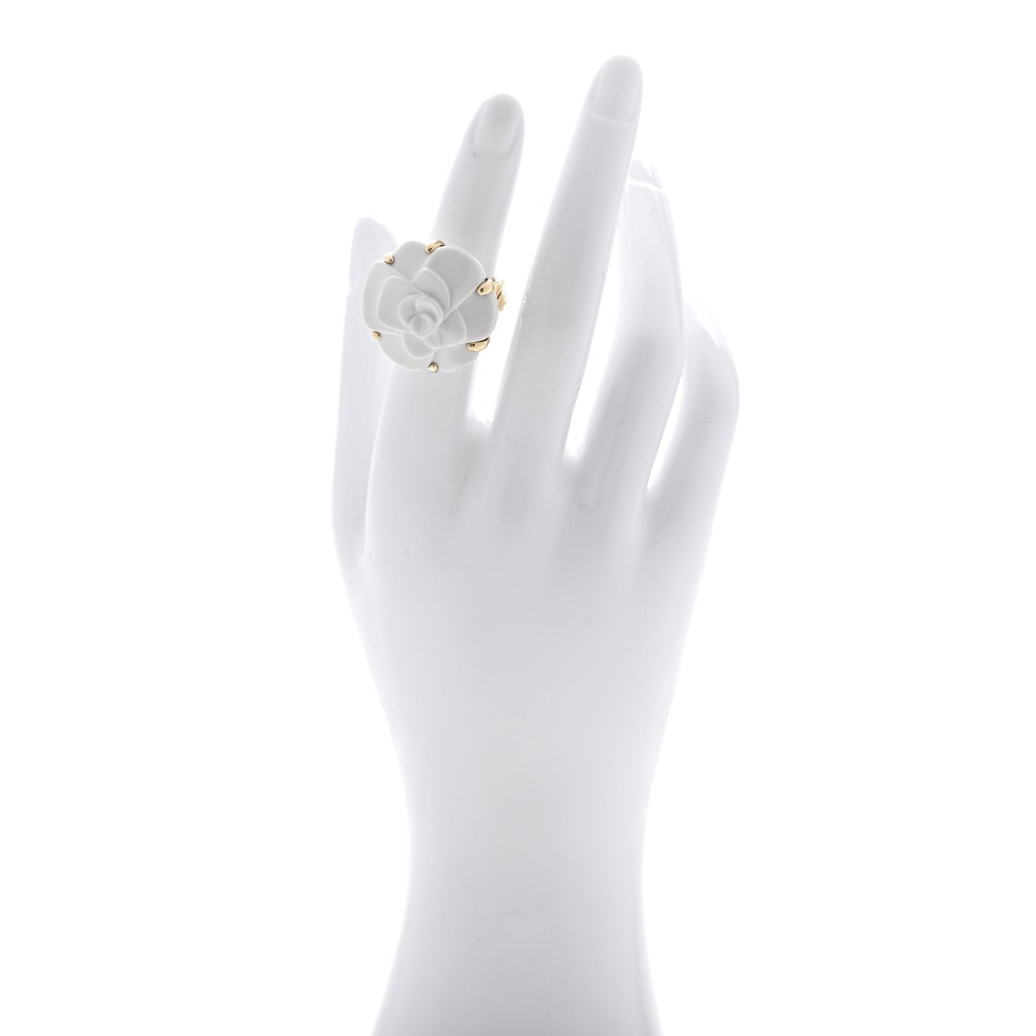 18K Yellow Gold Agate Camellia Ring 50 5.25 — view 2