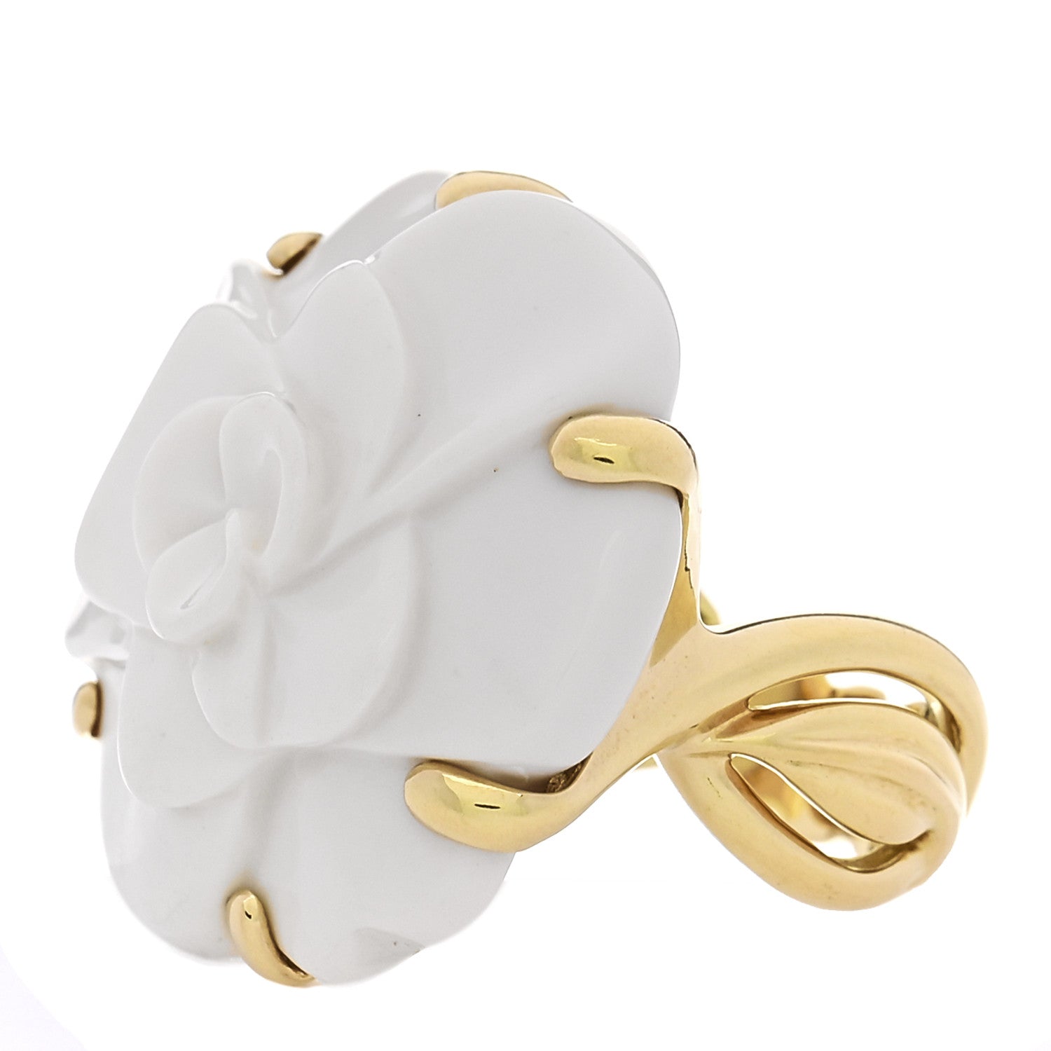 18K Yellow Gold Agate Camellia Ring 50 5.25 — view 3