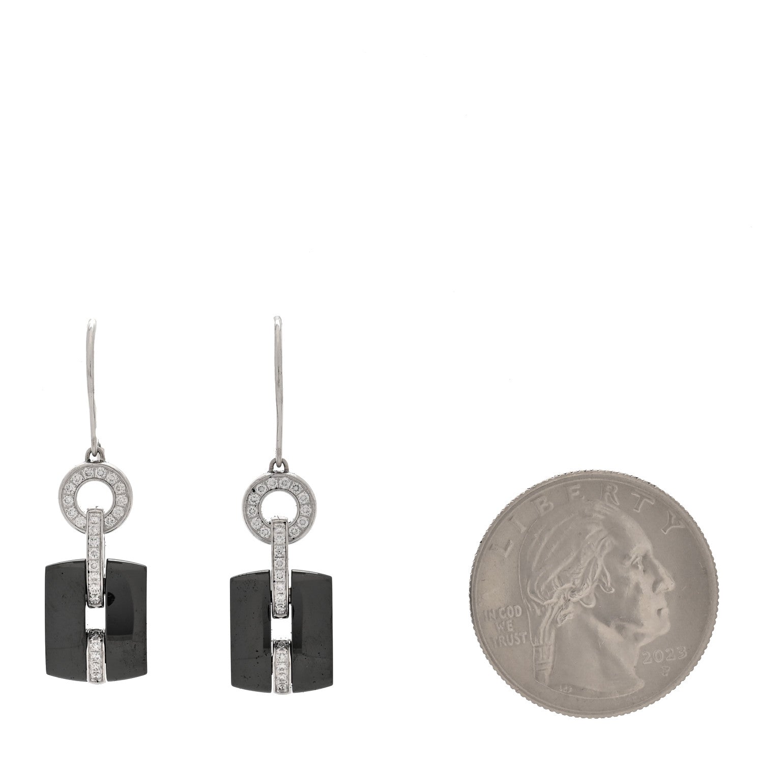 18K White Gold Diamond Ceramic Ultra Drop Earrings Black — view 2