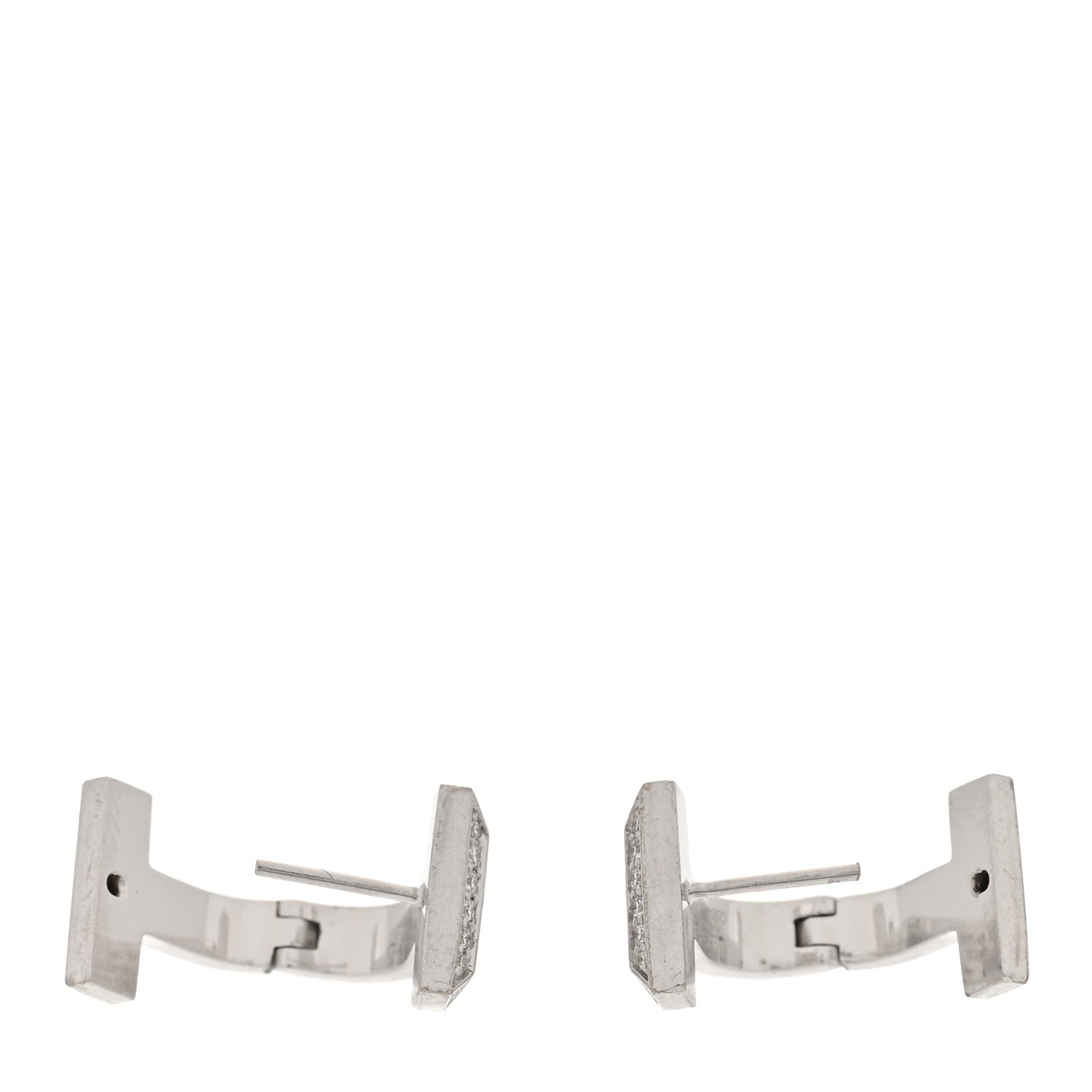 18K White Gold Diamond T1 Half Pave Huggie Earrings — view 3
