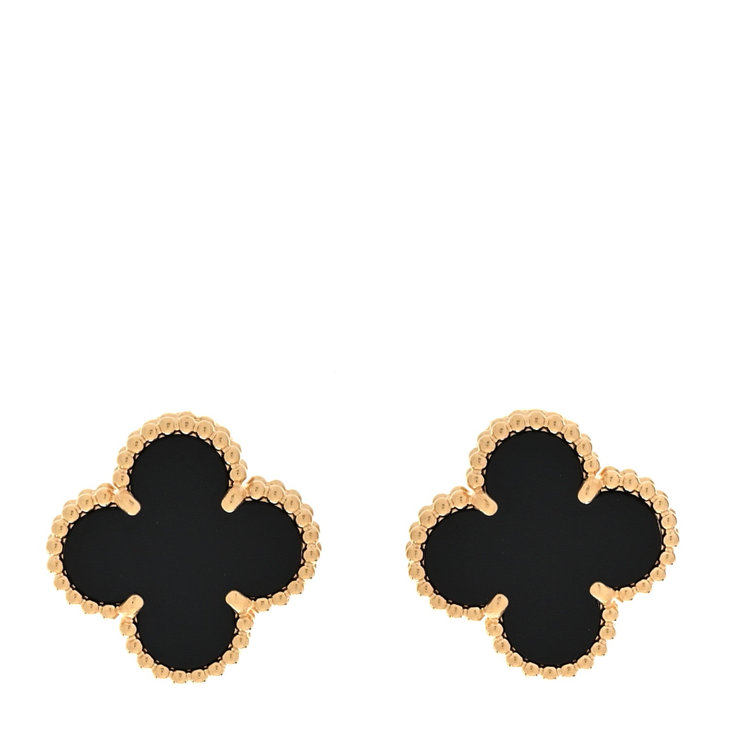 18k Yellow Gold Black Onyx Vintage Alhambra Earrings