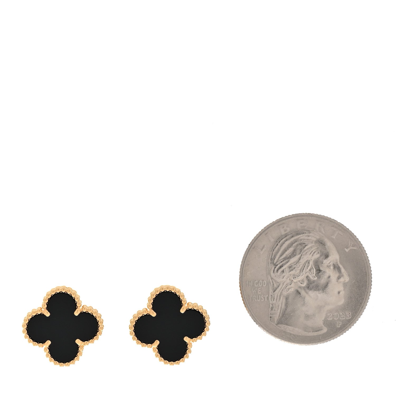 18k Yellow Gold Black Onyx Vintage Alhambra Earrings — view 2