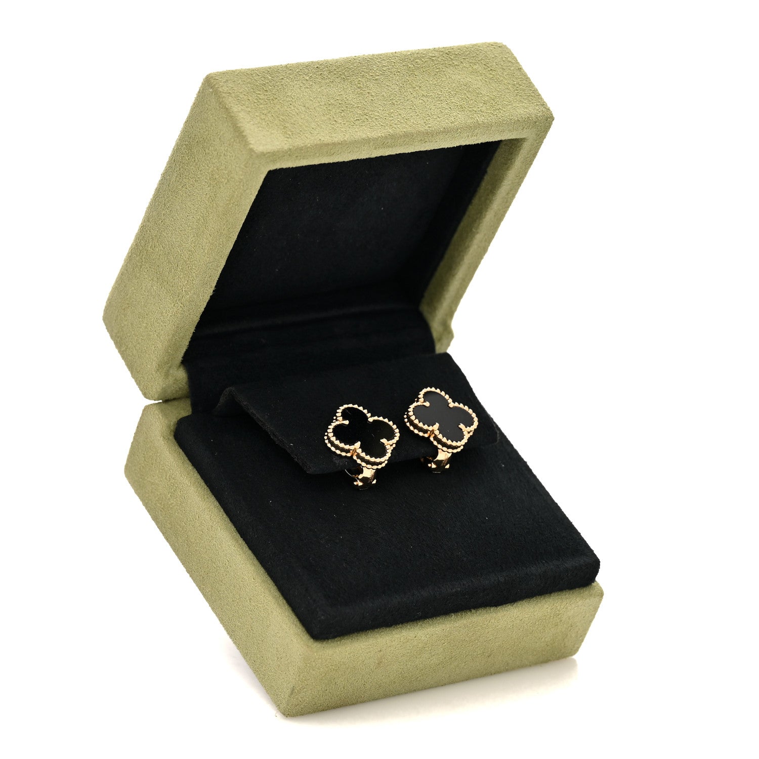 18k Yellow Gold Black Onyx Vintage Alhambra Earrings — view 5