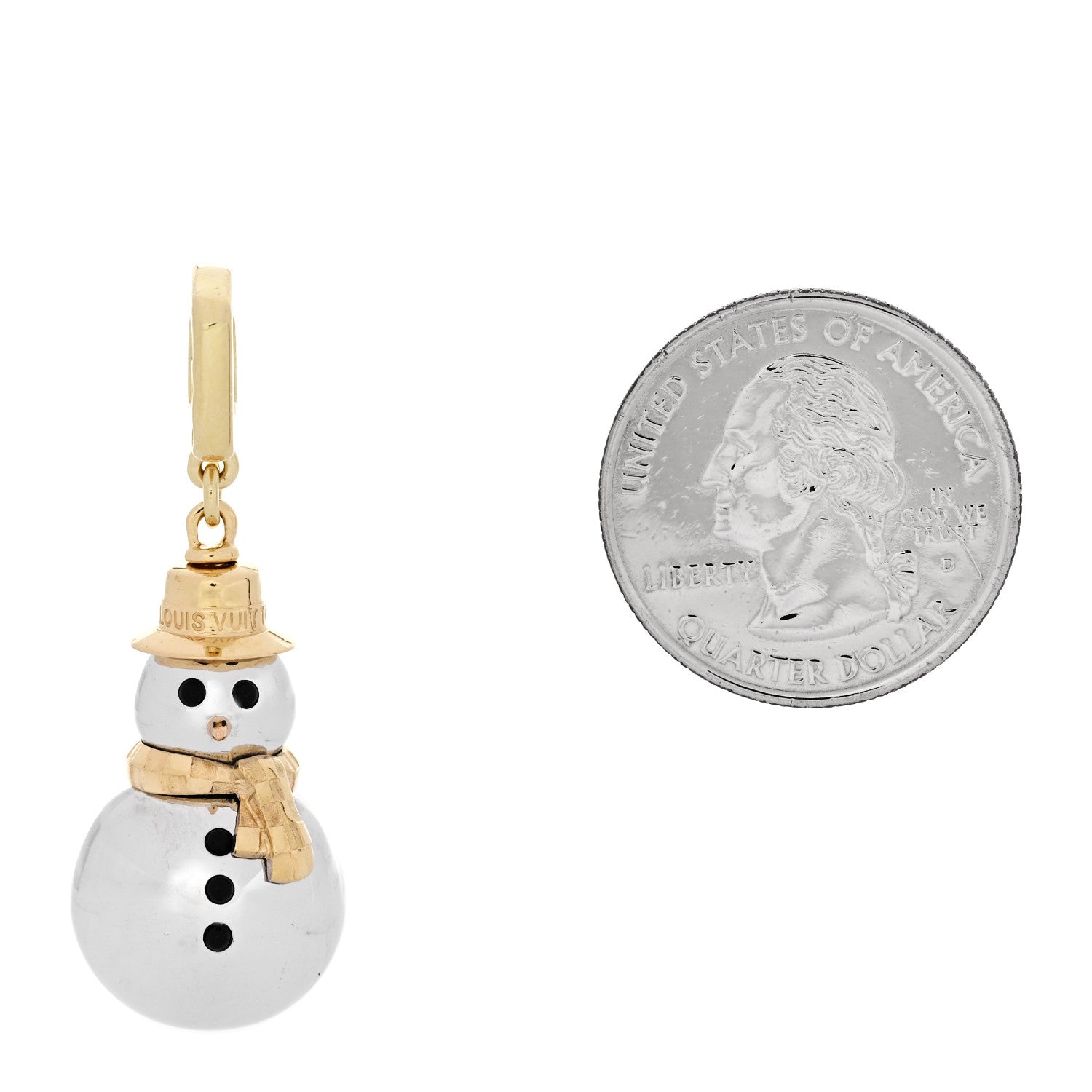 18K Yellow Pink White Gold Black Onyx Snowman Charm Pendant — view 2
