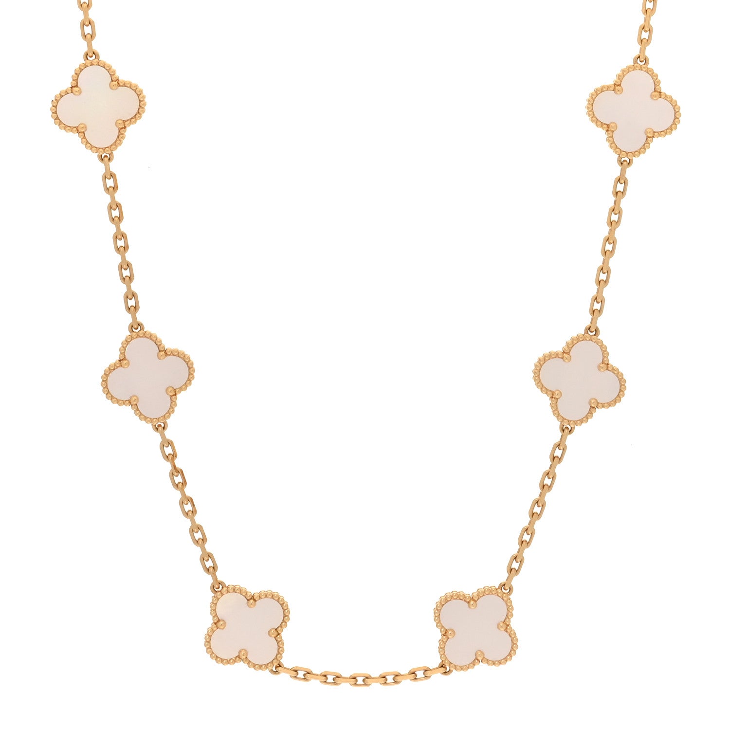 18K Yellow Gold Mother of Pearl 10 Motifs Vintage Alhambra Necklace