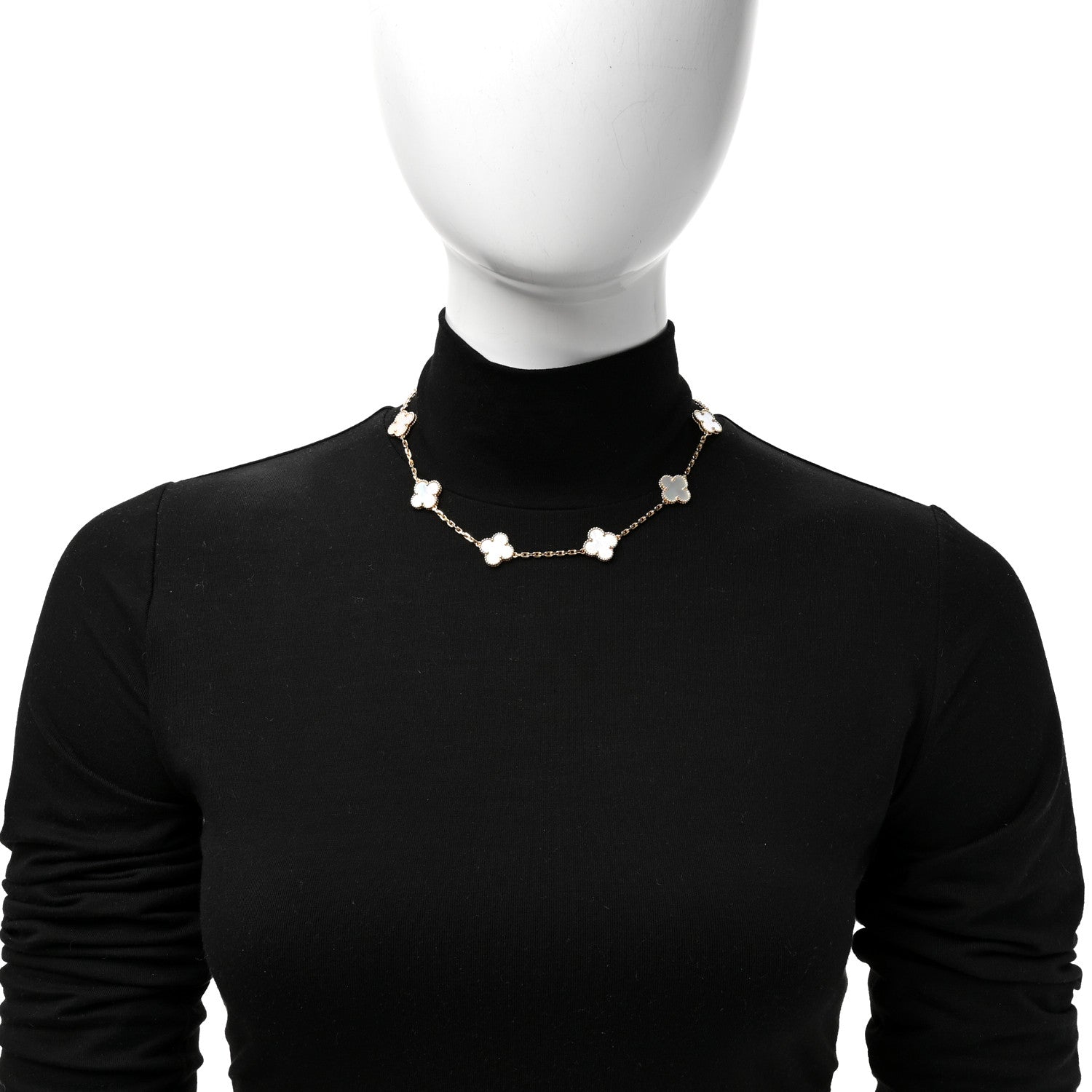 18K Yellow Gold Mother of Pearl 10 Motifs Vintage Alhambra Necklace — view 2