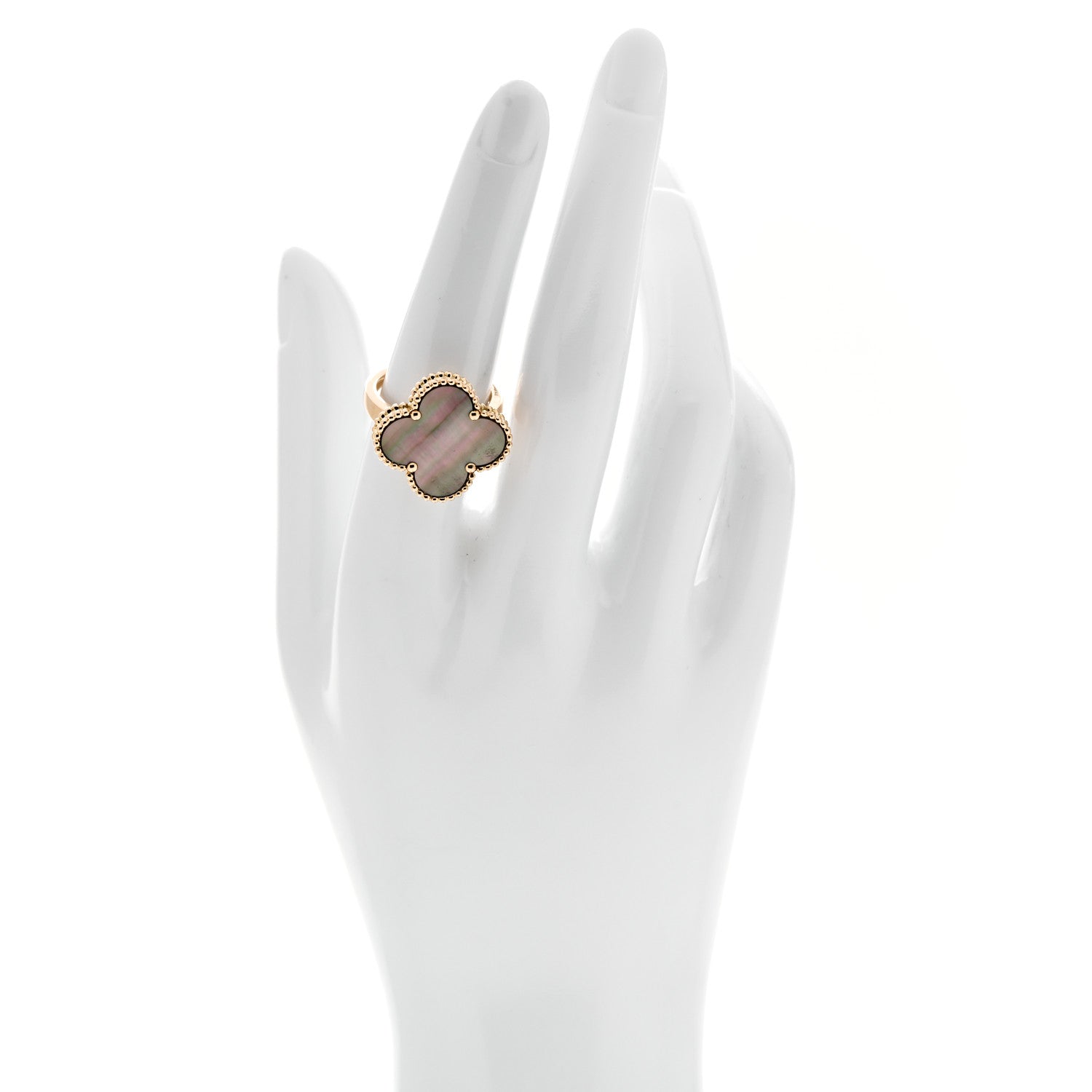 18K Yellow Gold Gray Mother of Pearl Magic Alhambra Ring 53 6.5 — view 2