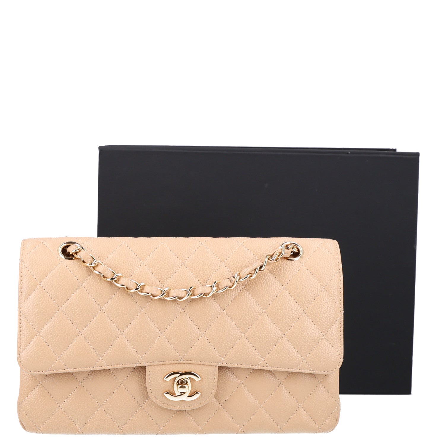 Caviar Quilted Medium Double Flap Beige — view 3