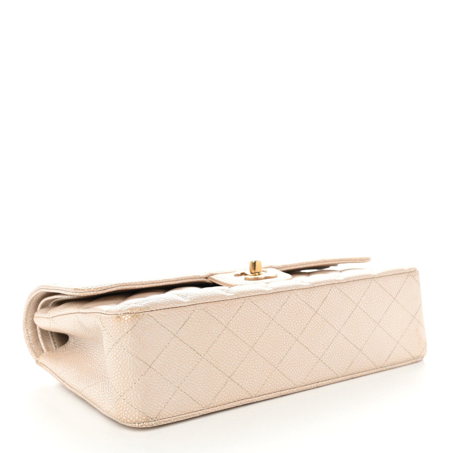 Pearly Caviar Quilted Medium Double Flap Light Beige — view 4