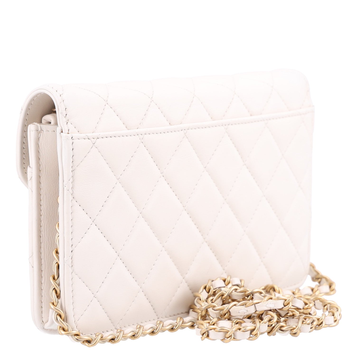 Calfskin Quilted Small Enchained Flap White — view 4
