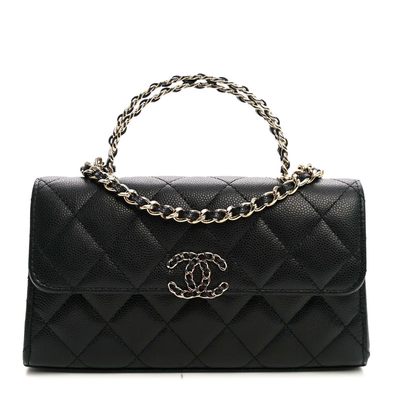 Caviar Quilted Chain Match Top Handle Phone Holder With Chain Black