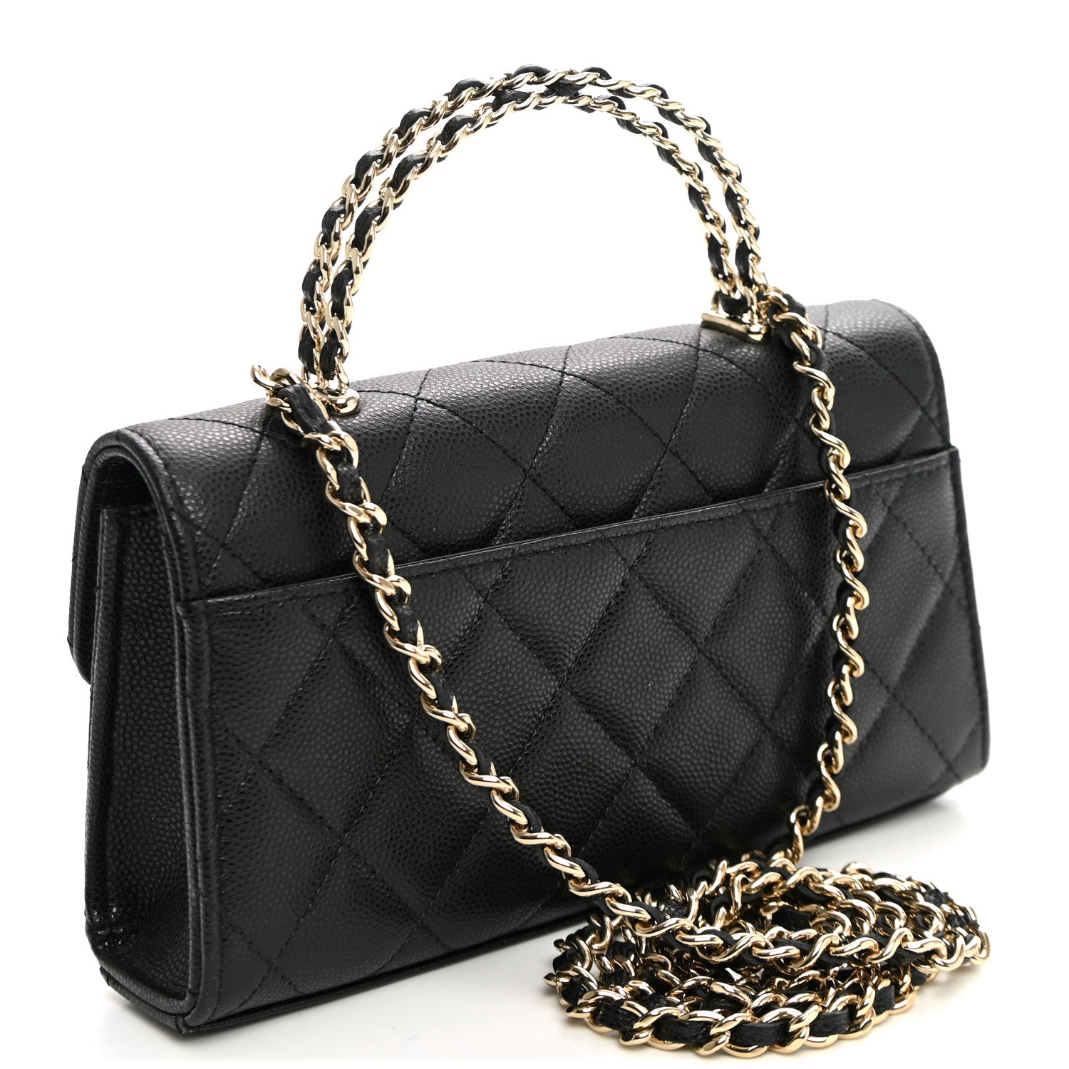 Caviar Quilted Chain Match Top Handle Phone Holder With Chain Black — view 3
