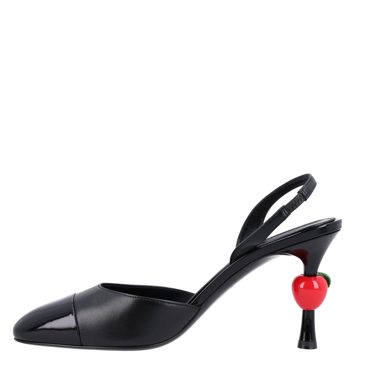 Lambskin Patent Cap Toe CC Apple Slingback Pumps 39 Black
