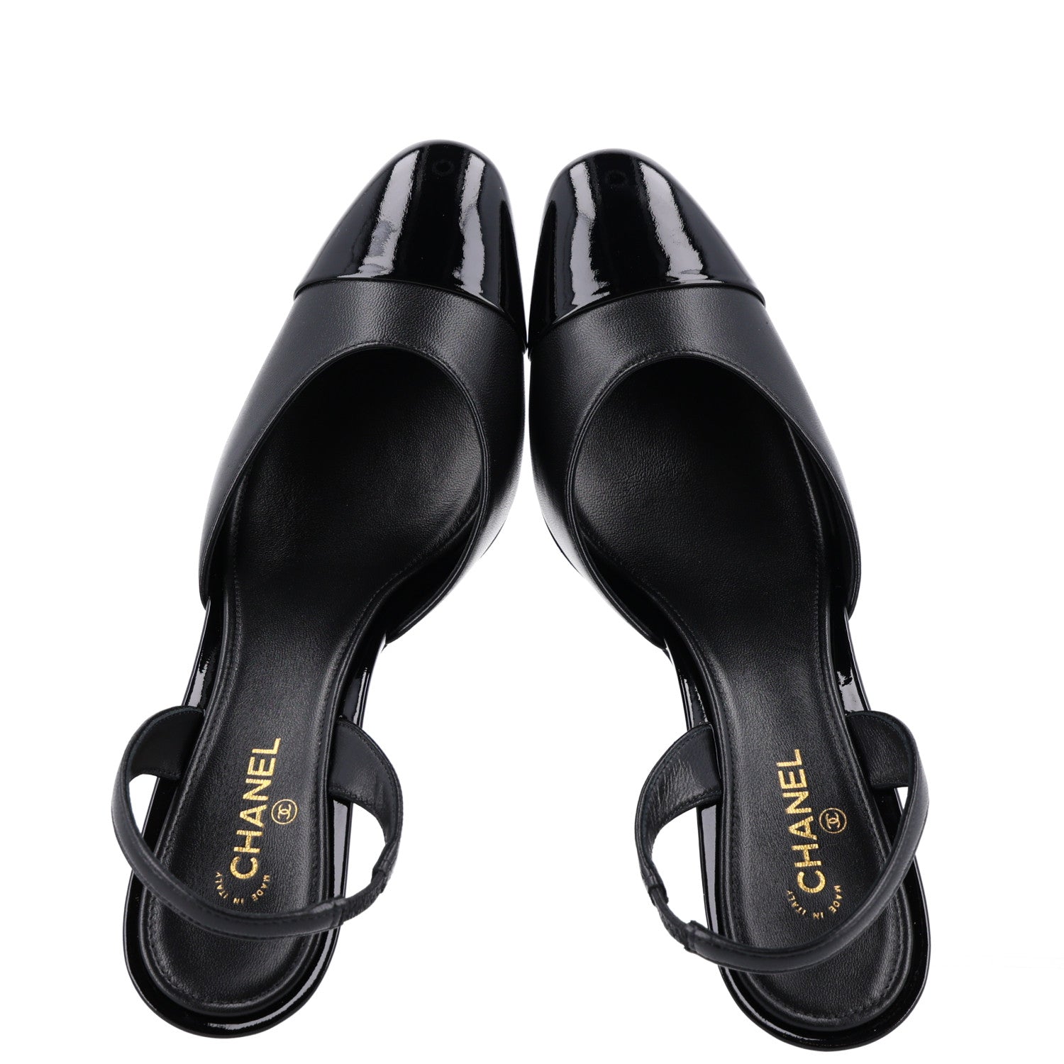 Lambskin Patent Cap Toe CC Apple Slingback Pumps 39 Black — view 2