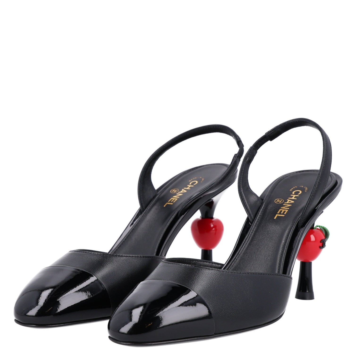 Lambskin Patent Cap Toe CC Apple Slingback Pumps 39 Black — view 4