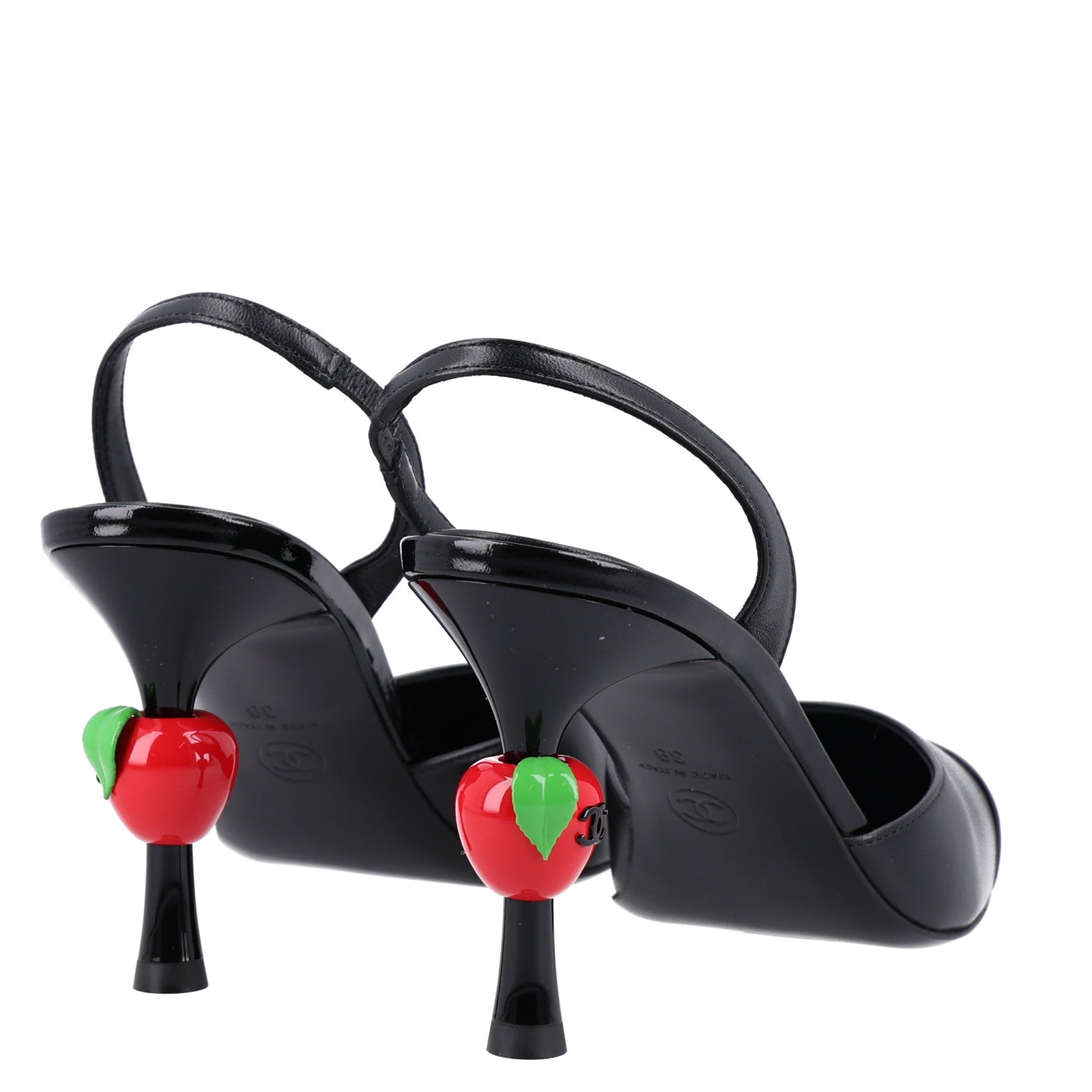 Lambskin Patent Cap Toe CC Apple Slingback Pumps 39 Black — view 5