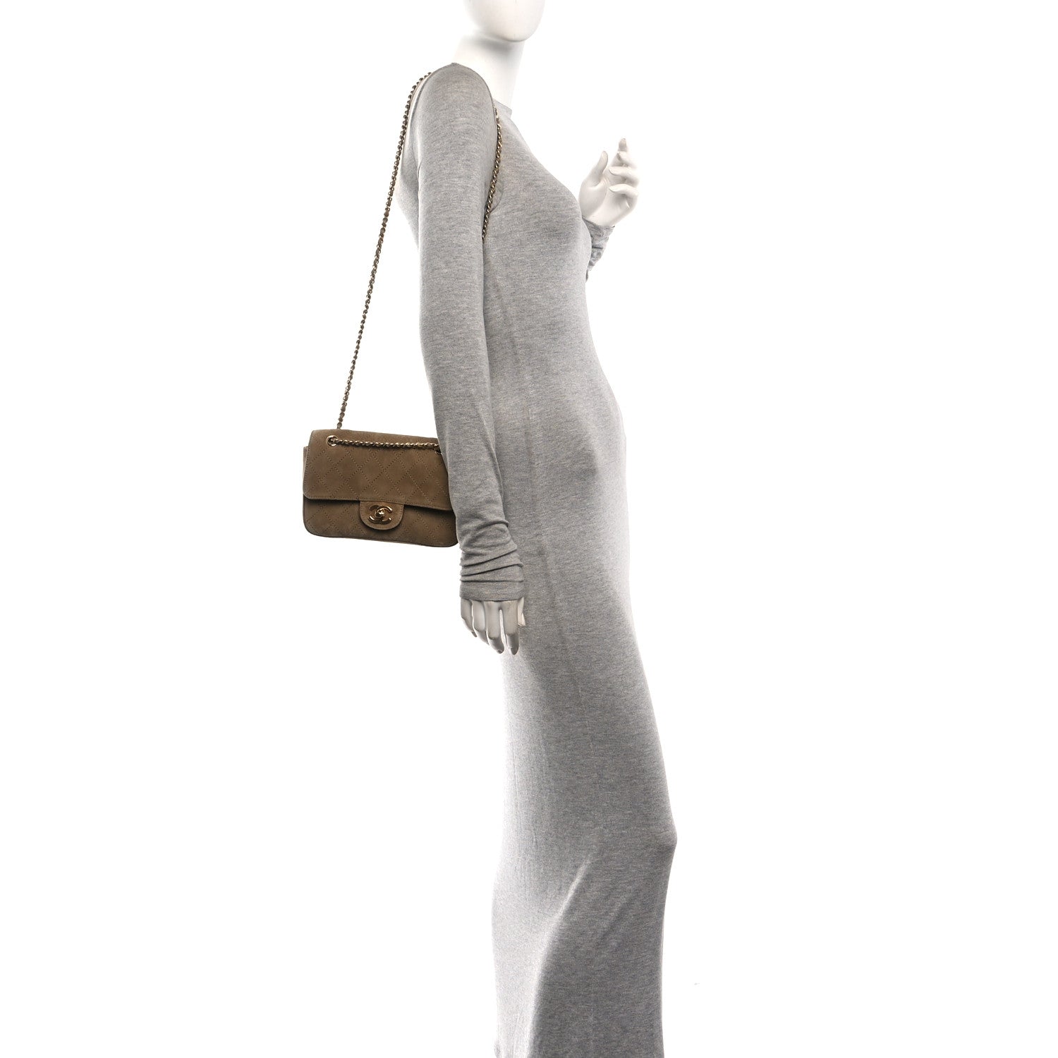 Suede Calfskin Mini Souplissimo Flap Dark Beige — view 2