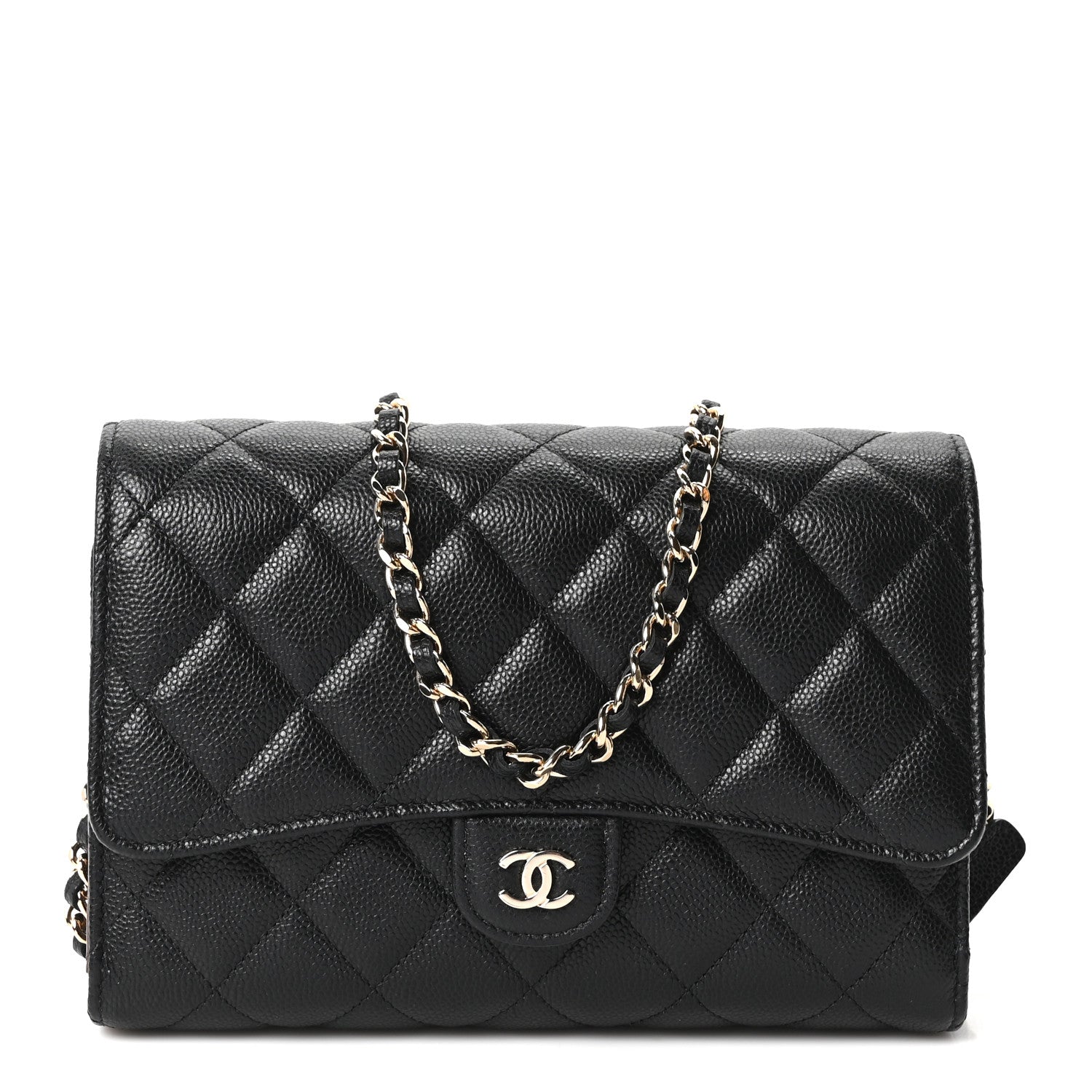 Caviar Quilted Compact Wallet On Chain WOC  Black