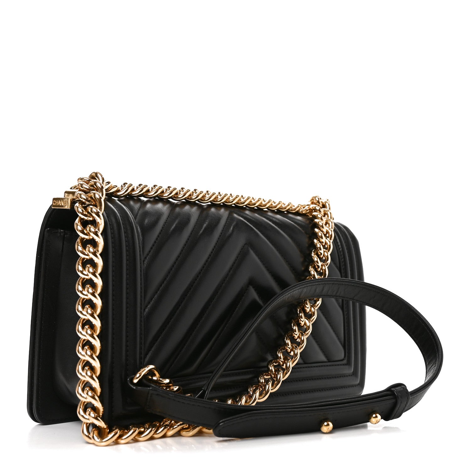 Lambskin Chevron Quilted Medium Boy Flap Black — view 3