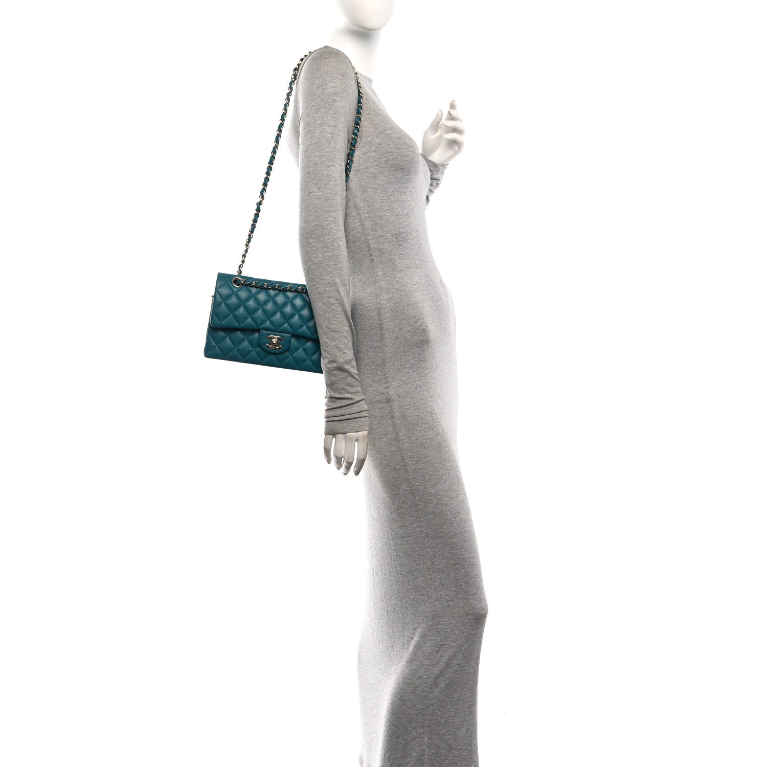Caviar Quilted Small Double Flap Turquoise — view 2