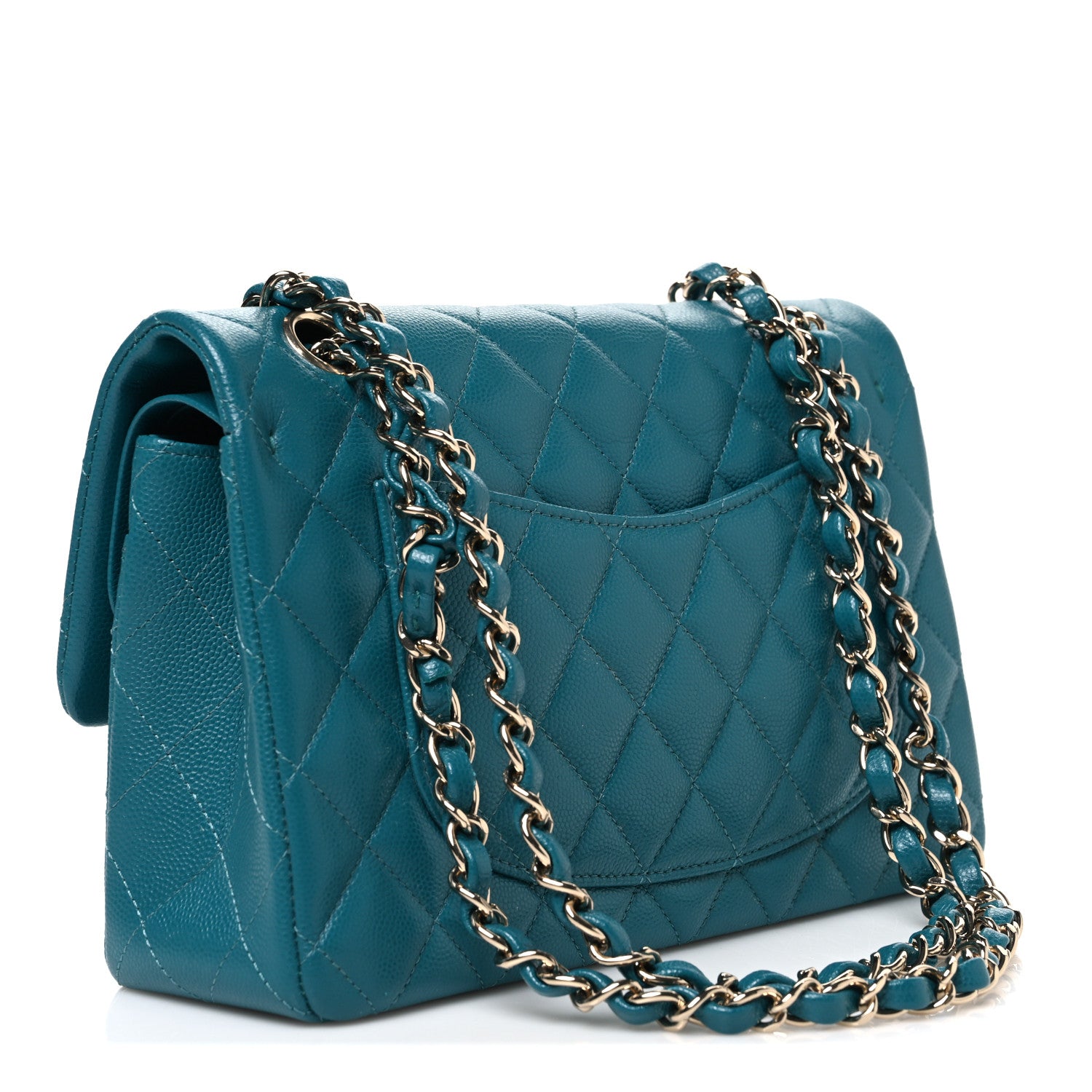 Caviar Quilted Small Double Flap Turquoise — view 3