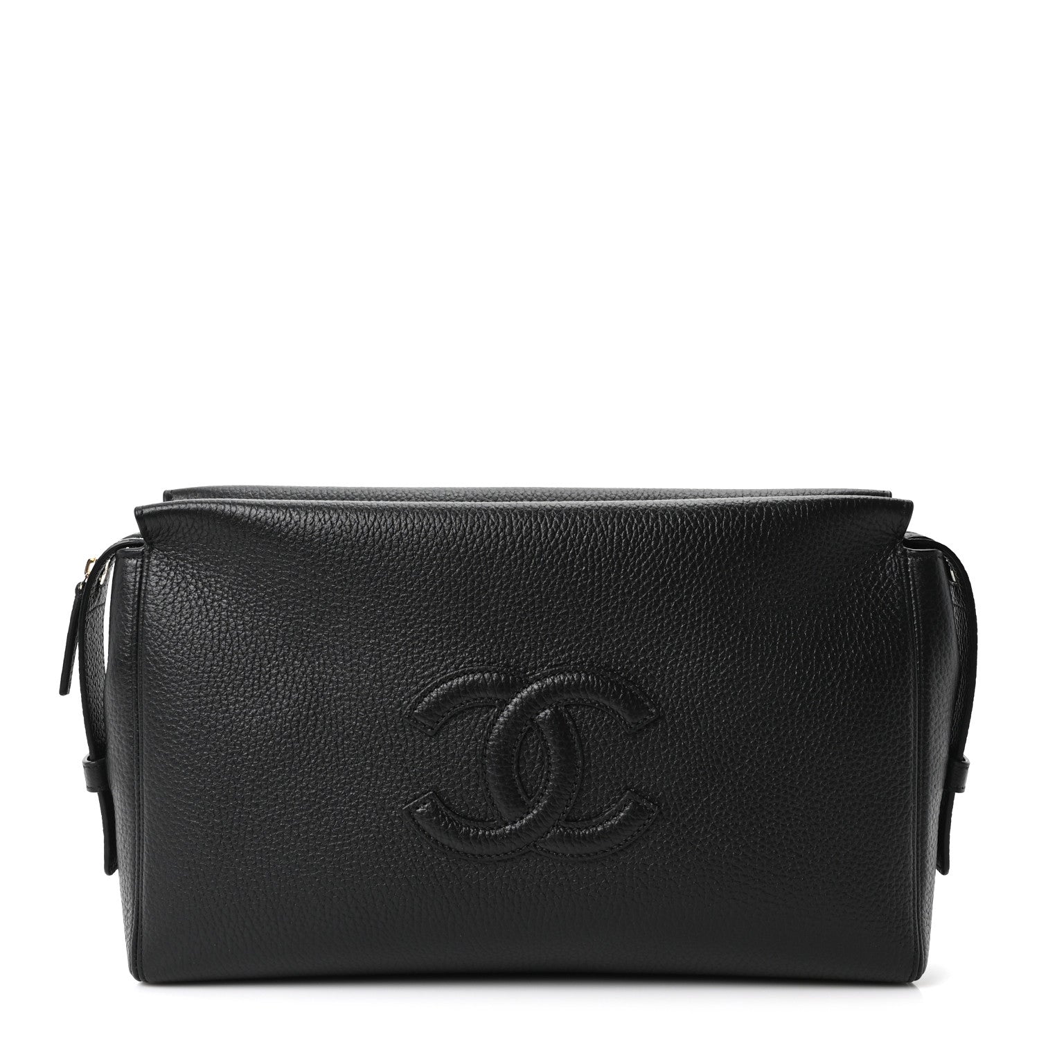 Grained Calfskin Medium Zipped Pouch Black