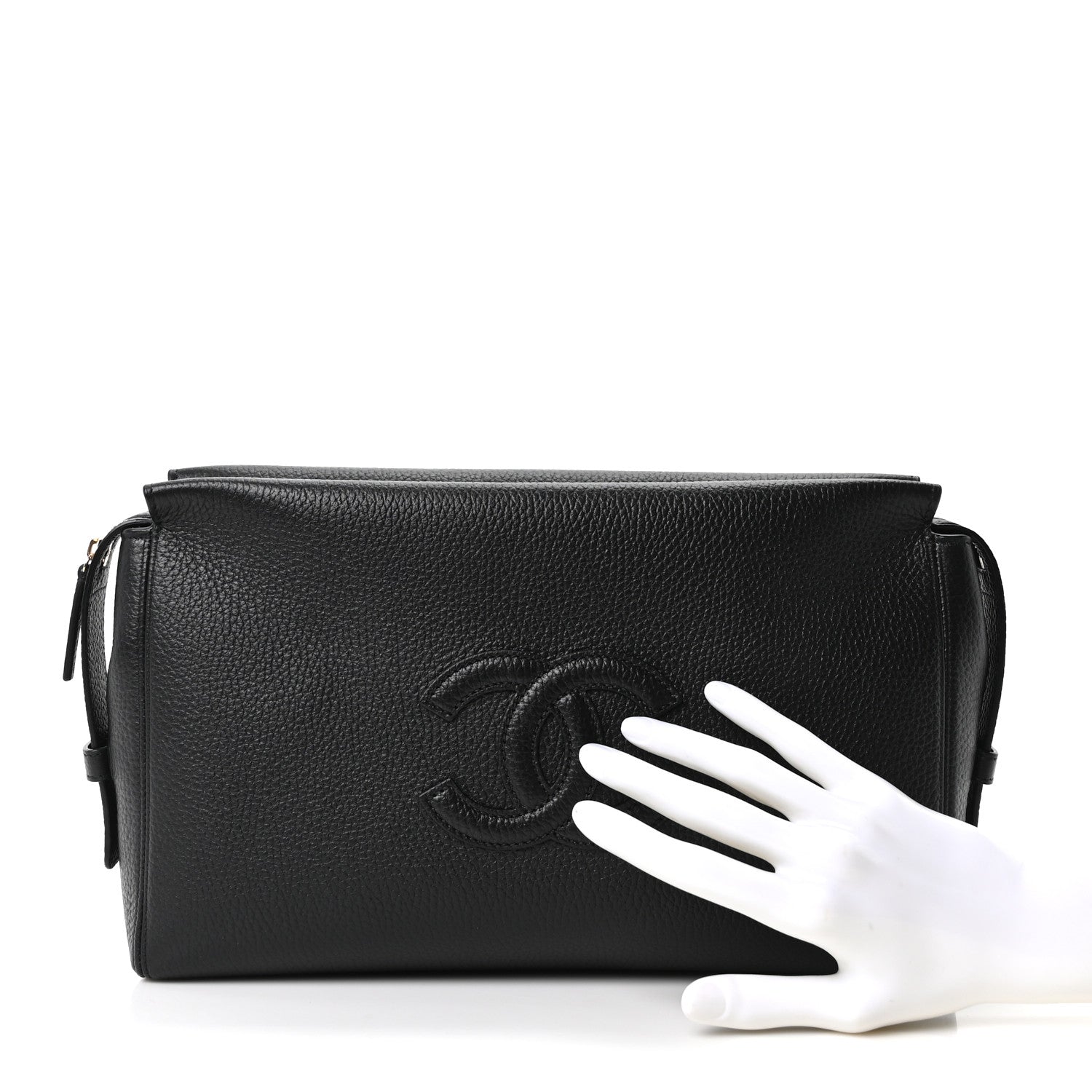 Grained Calfskin Medium Zipped Pouch Black — view 2