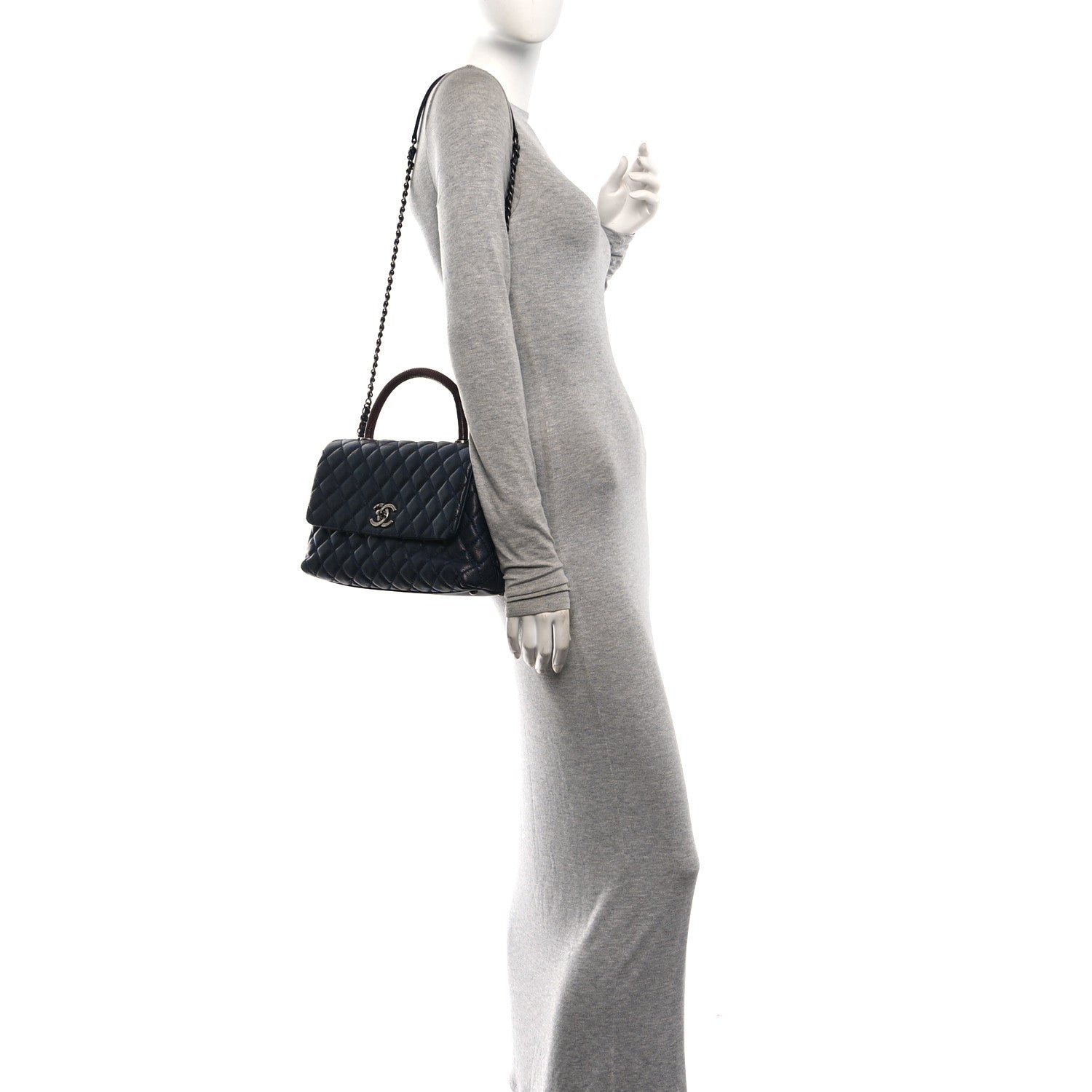 Caviar Lizard Embossed Quilted Small Coco Handle Flap Navy Blue — view 2