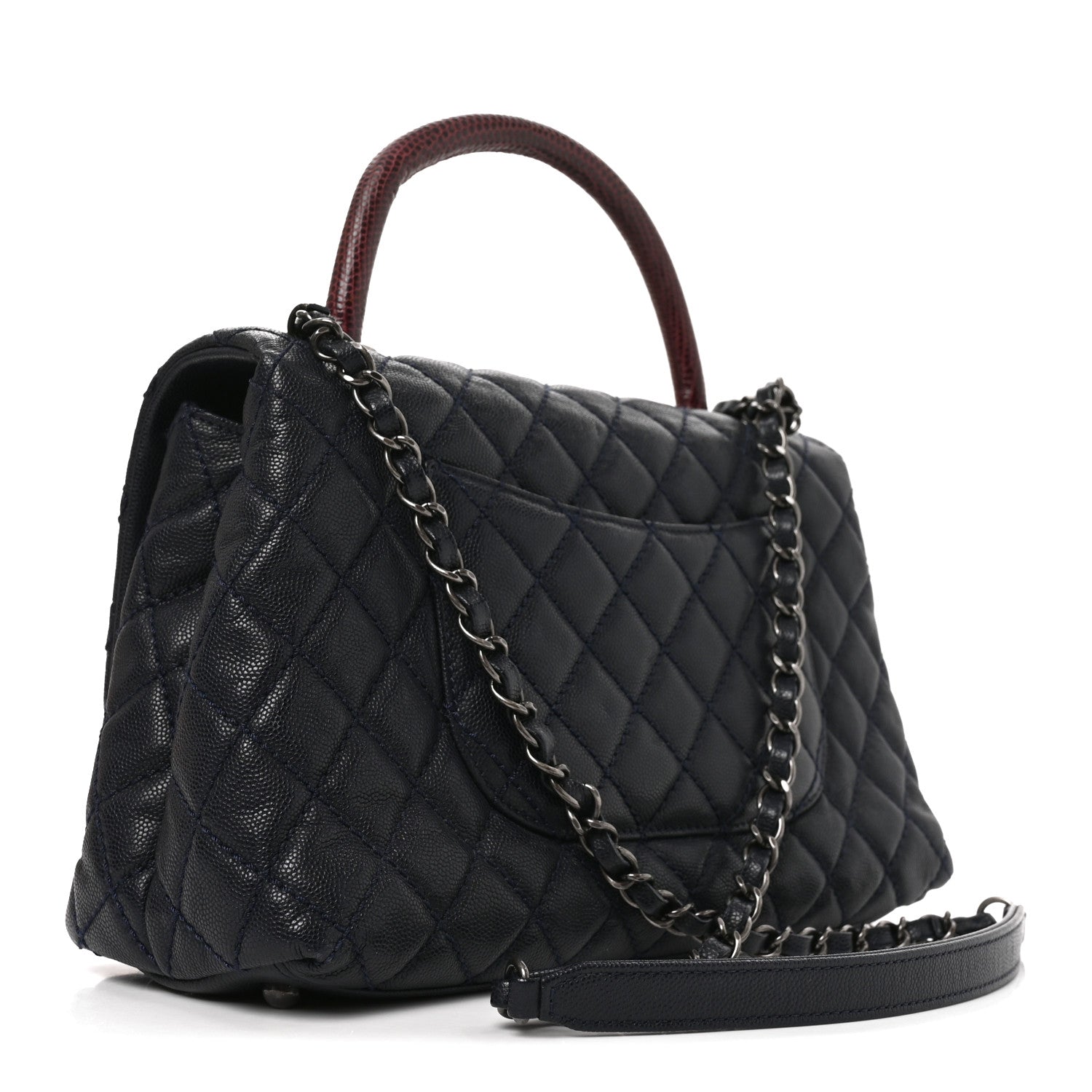 Caviar Lizard Embossed Quilted Small Coco Handle Flap Navy Blue — view 3
