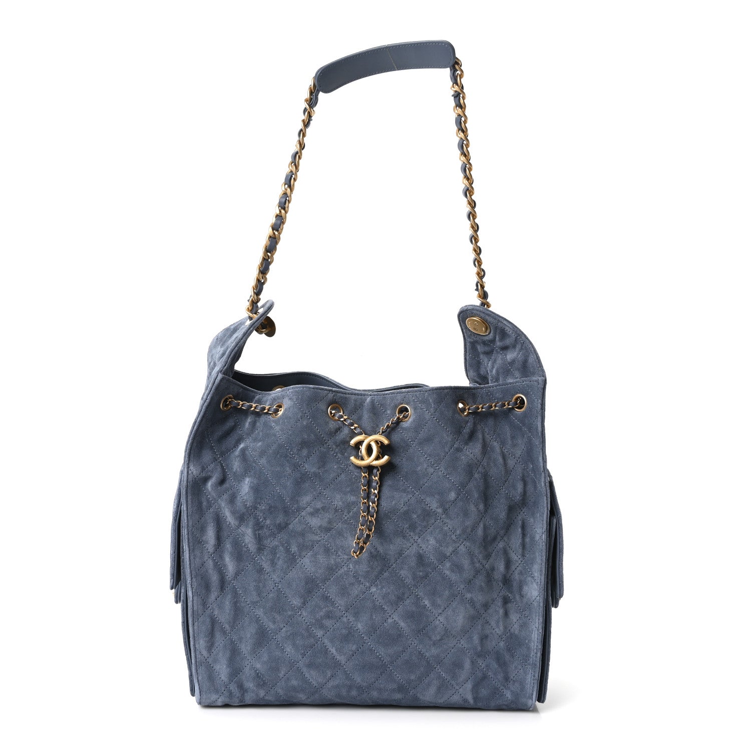 Suede Quilted Medium Chanel 25 Handbag Blue