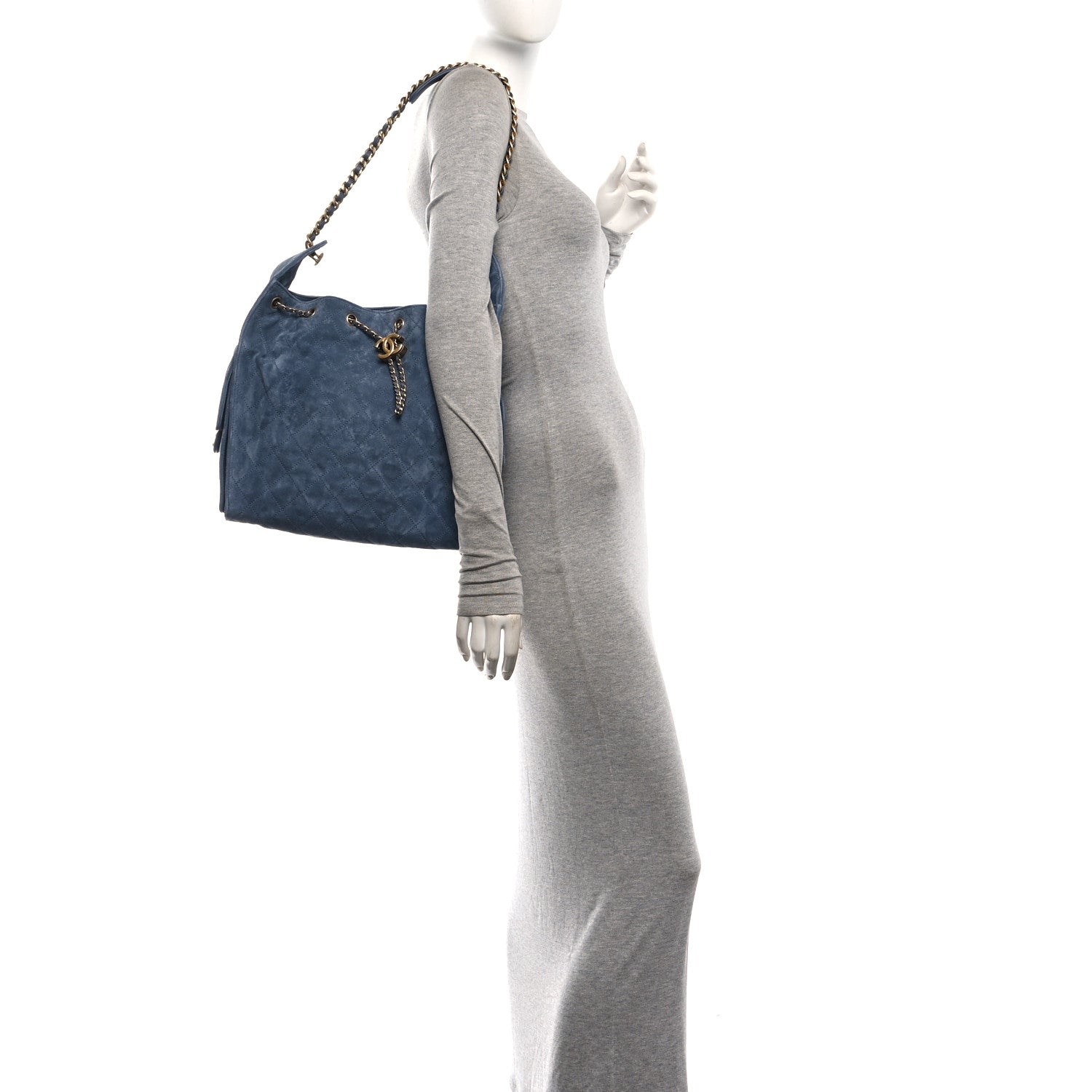 Suede Quilted Medium Chanel 25 Handbag Blue — view 2