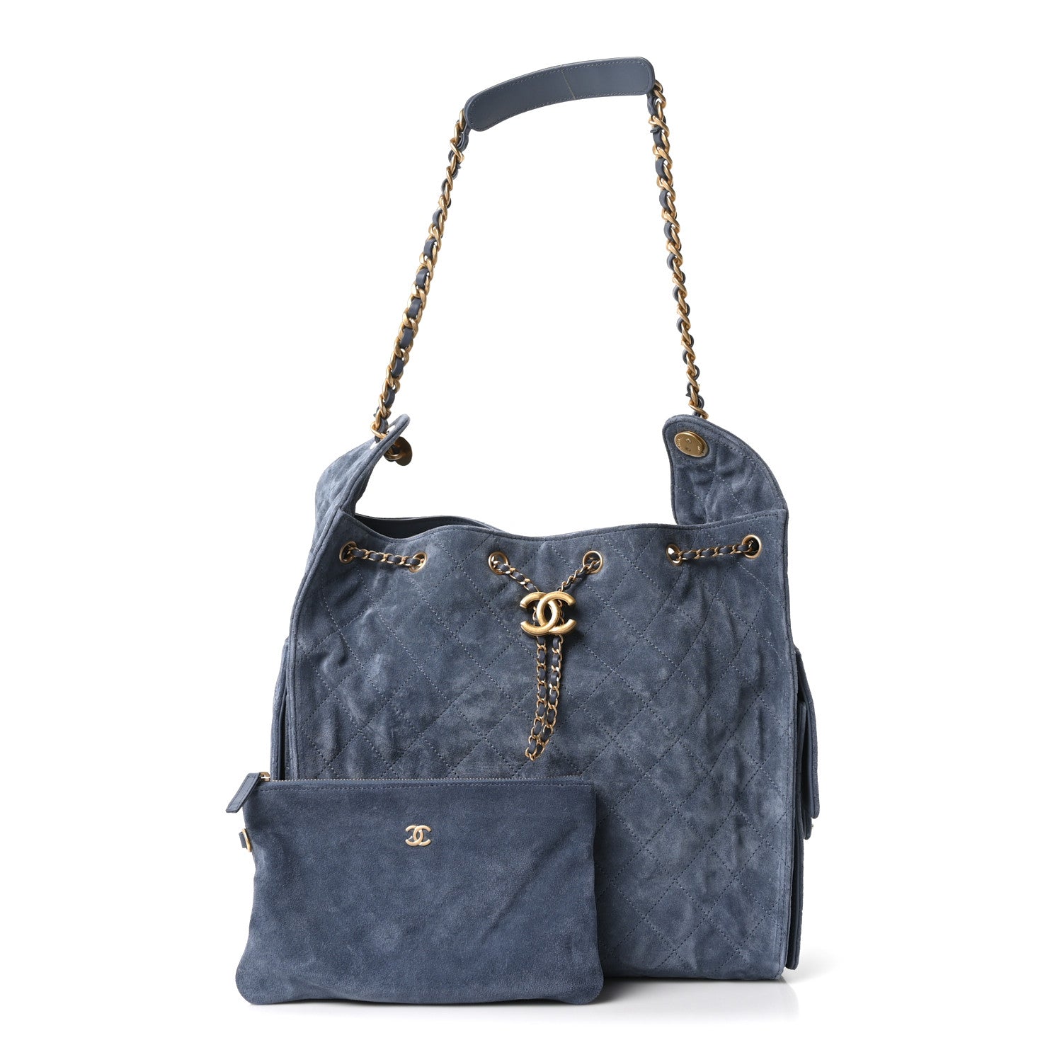 Suede Quilted Medium Chanel 25 Handbag Blue — view 3