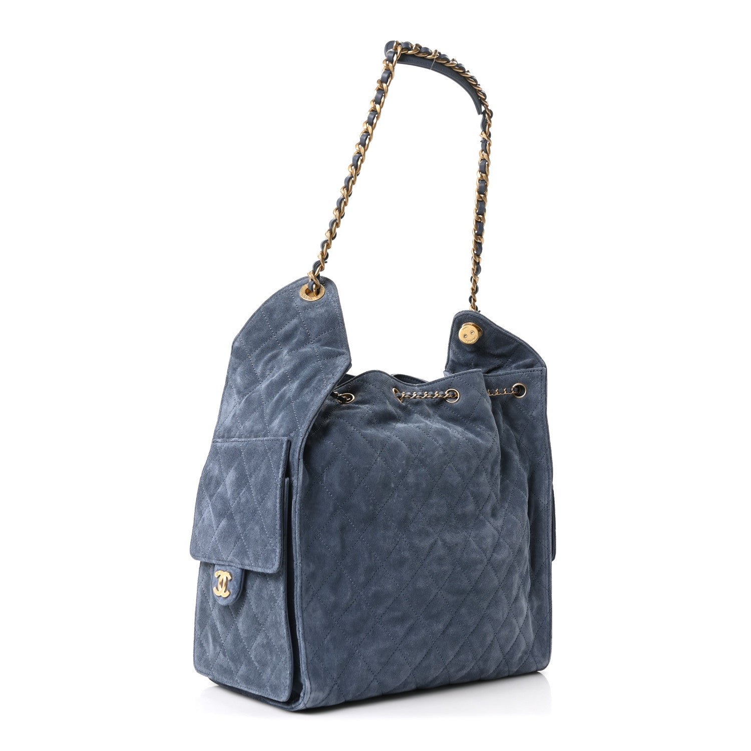 Suede Quilted Medium Chanel 25 Handbag Blue — view 4