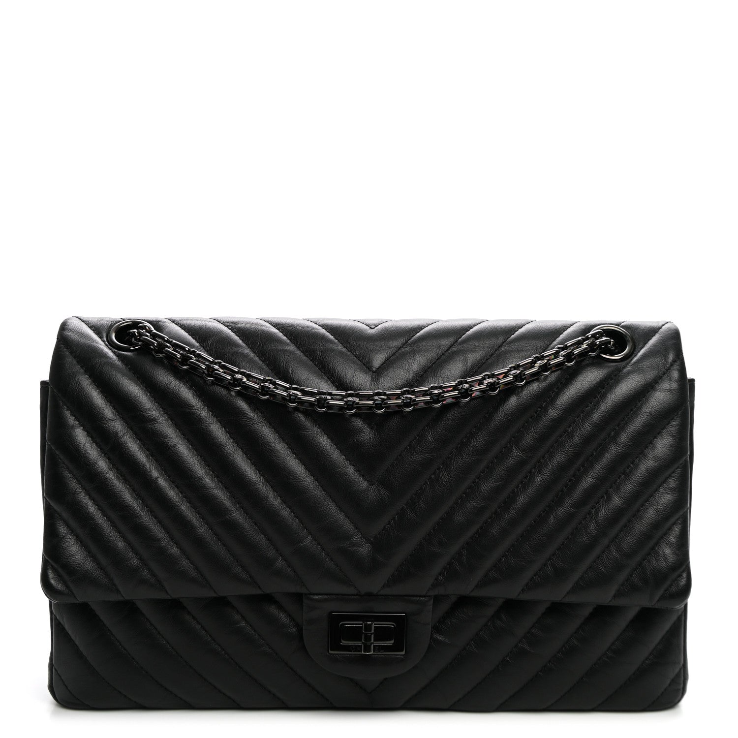 Aged Calfskin Chevron Quilted 2.55 Reissue 226 So Black