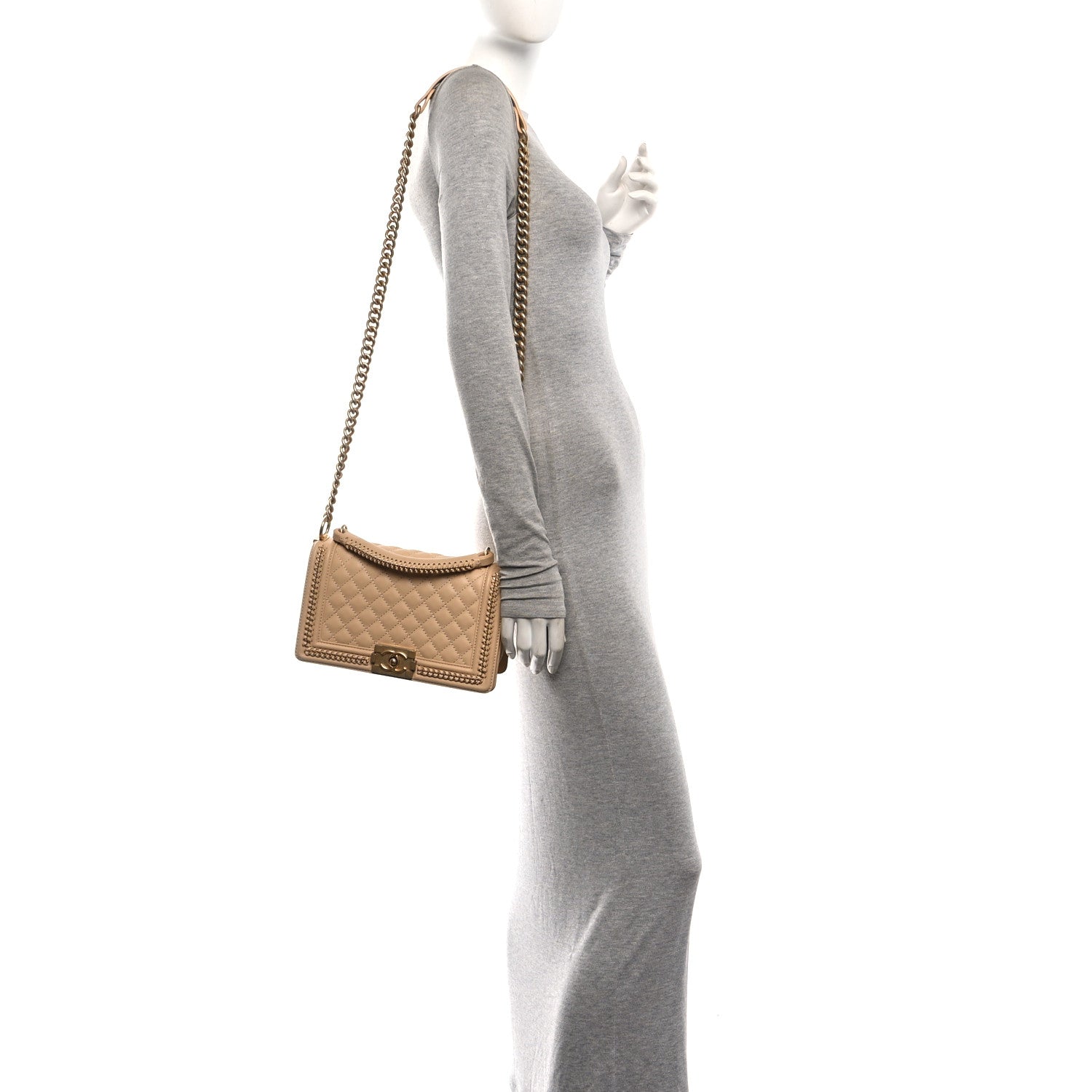 Calfskin Quilted Medium Boy Top Handle Flap Beige — view 2