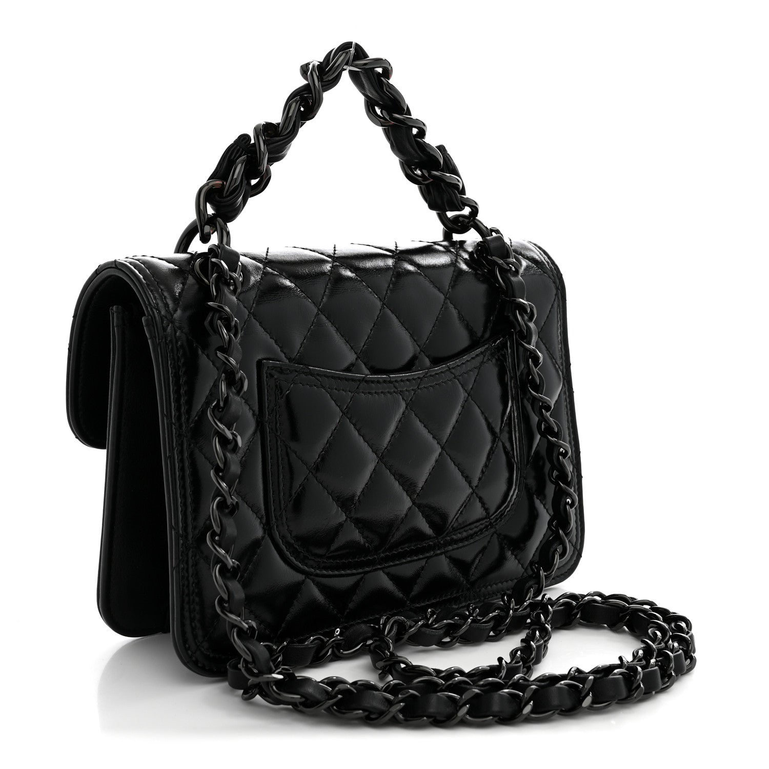 Shiny Crumpled Calfskin Quilted Double You Mini Flap So Black — view 3