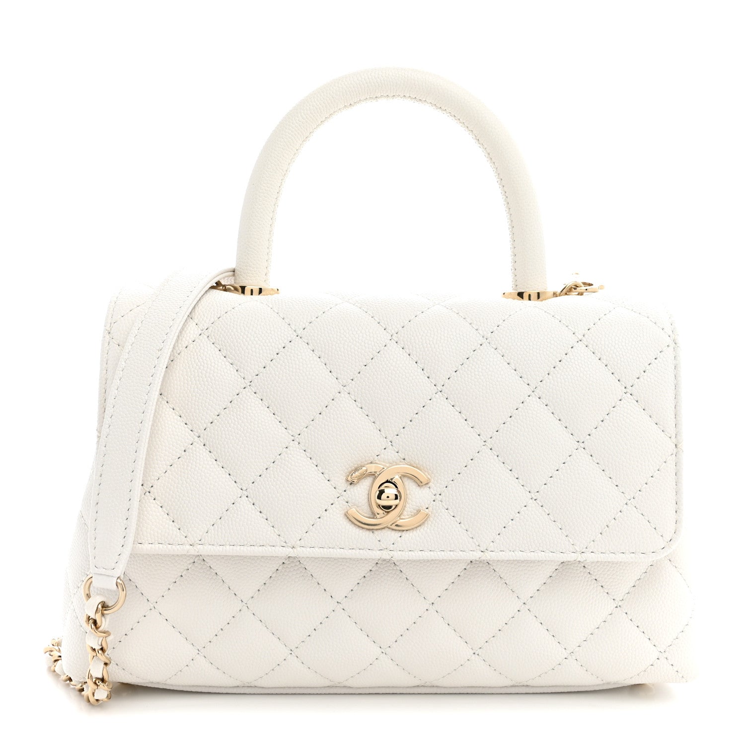 Caviar Quilted Mini Coco Handle Flap White