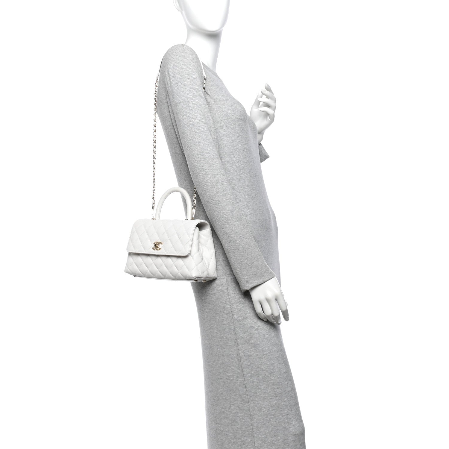 Caviar Quilted Mini Coco Handle Flap White — view 2