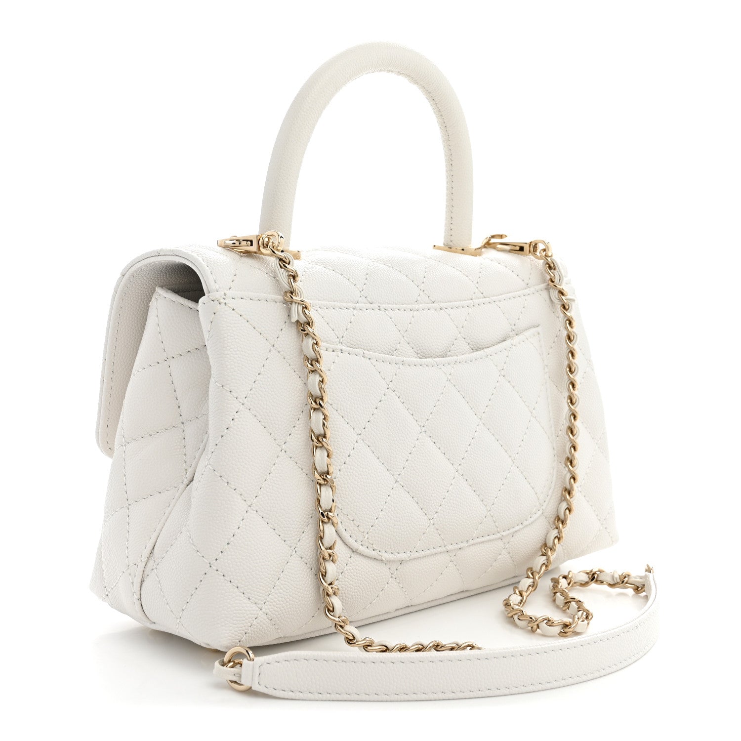 Caviar Quilted Mini Coco Handle Flap White — view 3