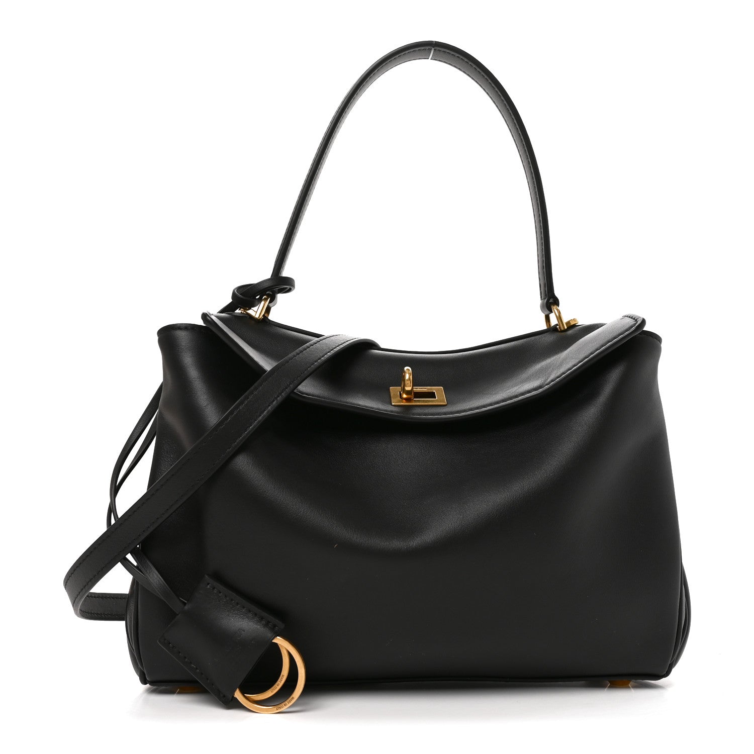 Natural Smooth Calfskin Medium Rodeo Top Handle Handbag Black