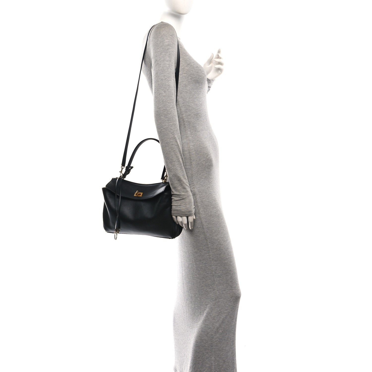 Natural Smooth Calfskin Medium Rodeo Top Handle Handbag Black — view 2