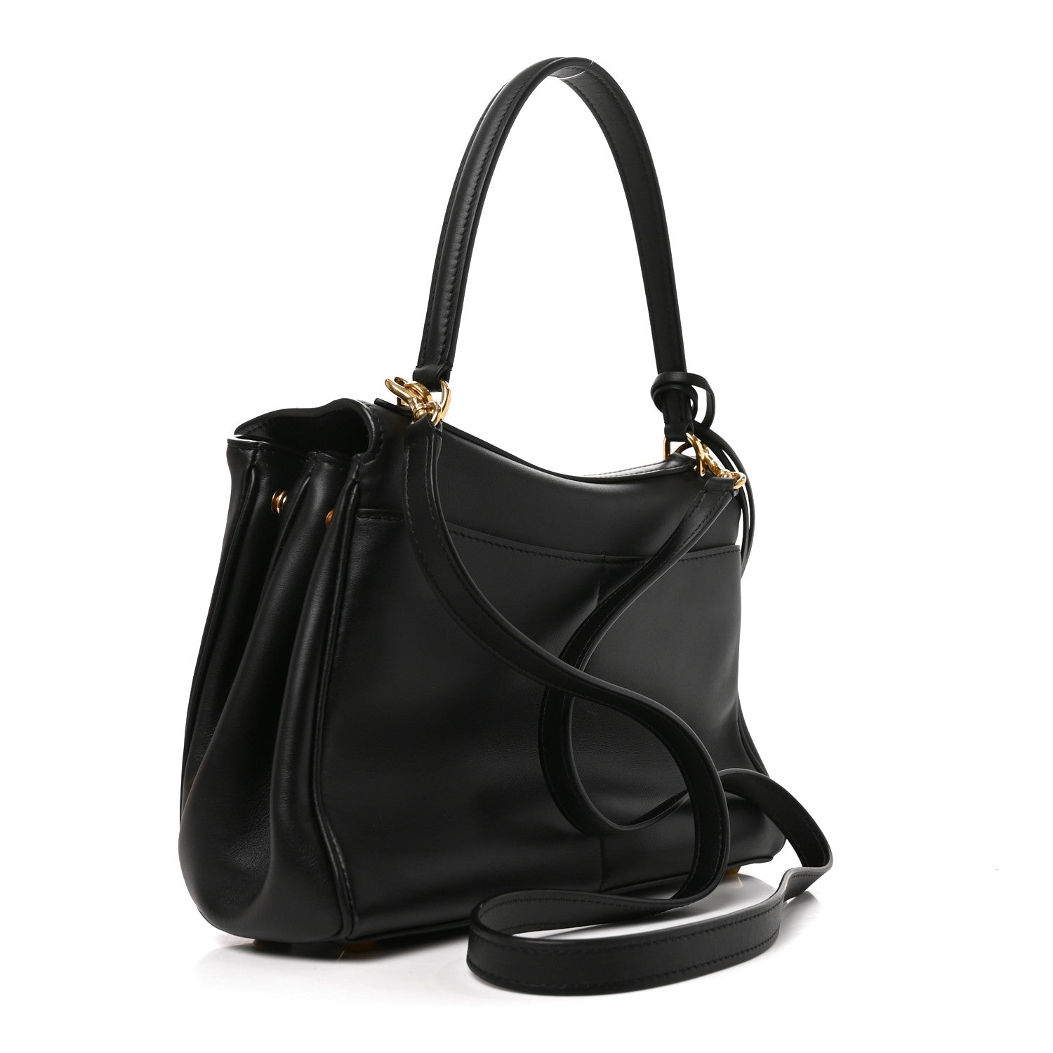 Natural Smooth Calfskin Medium Rodeo Top Handle Handbag Black — view 3