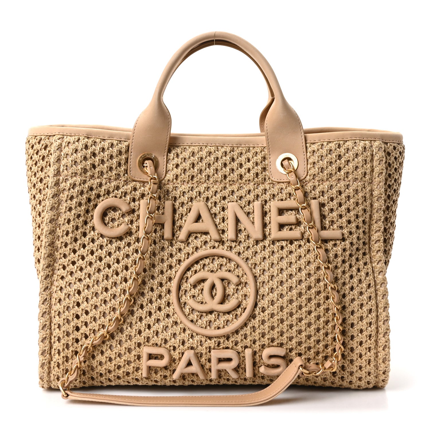 Straw Suede Calfskin Small Deauville Tote Beige