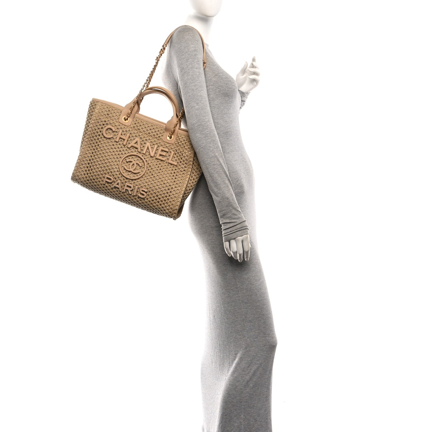 Straw Suede Calfskin Small Deauville Tote Beige — view 2