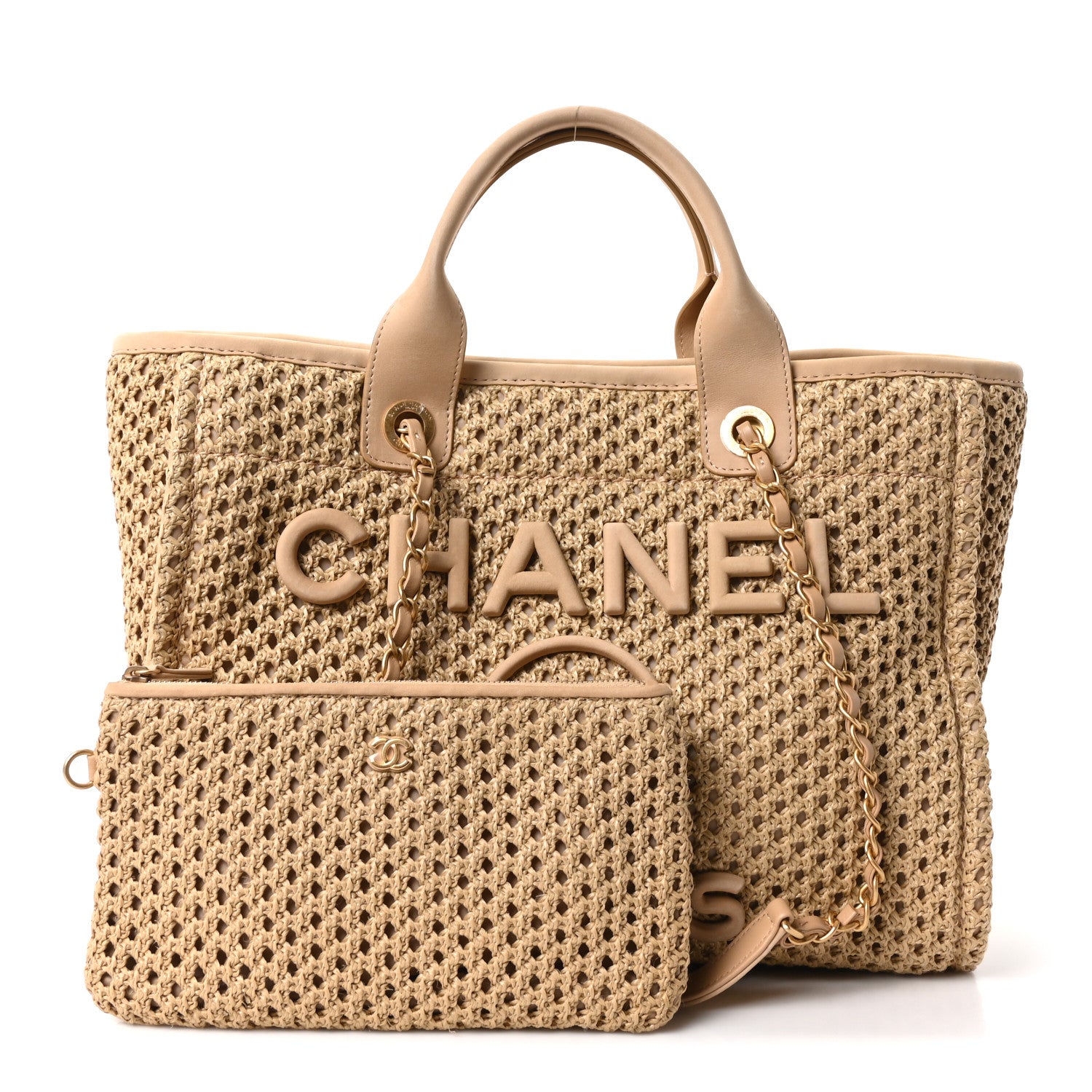 Straw Suede Calfskin Small Deauville Tote Beige — view 3