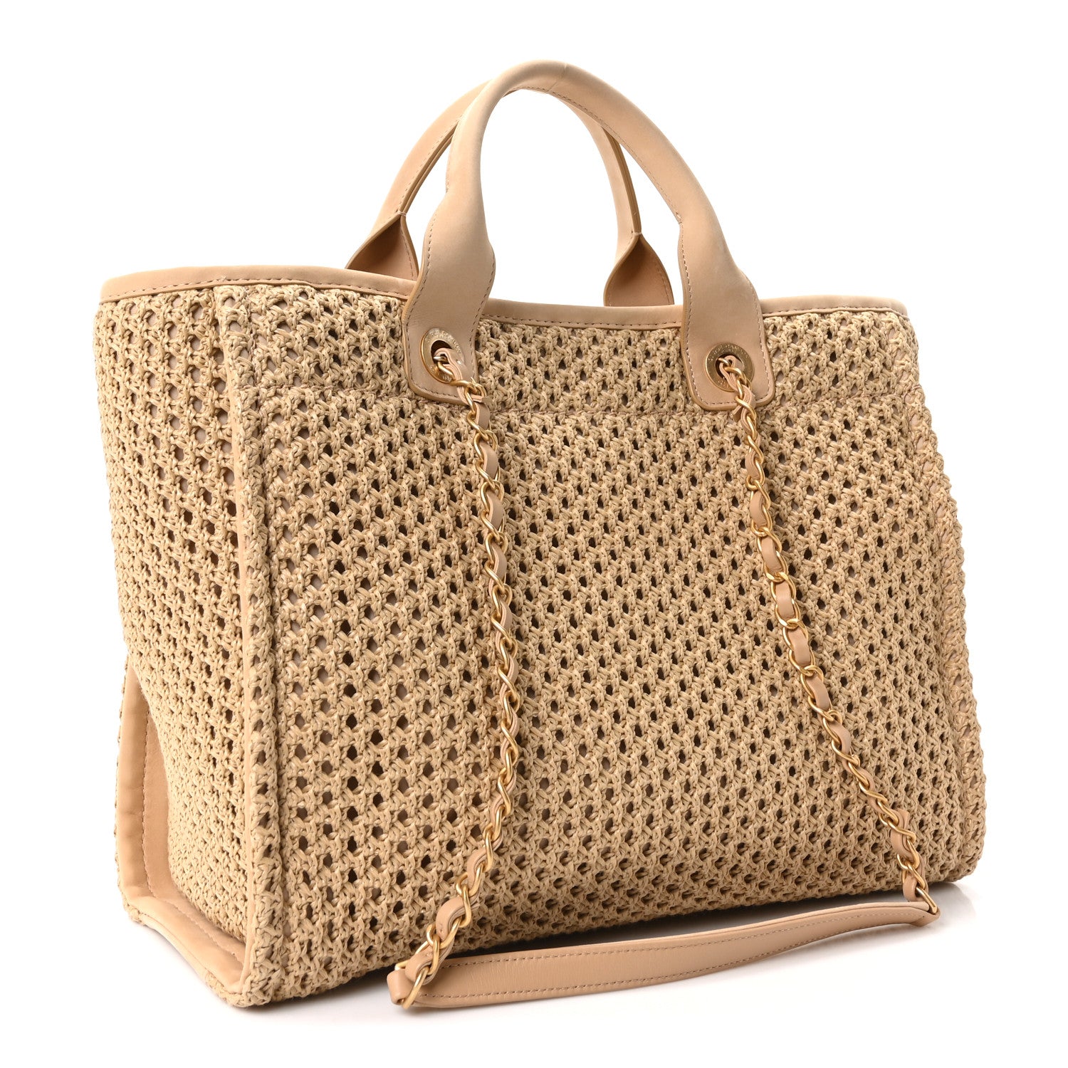 Straw Suede Calfskin Small Deauville Tote Beige — view 4