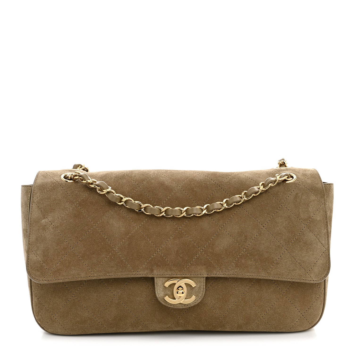 Suede Calfskin Small Souplissimo Maxi Flap Dark Beige